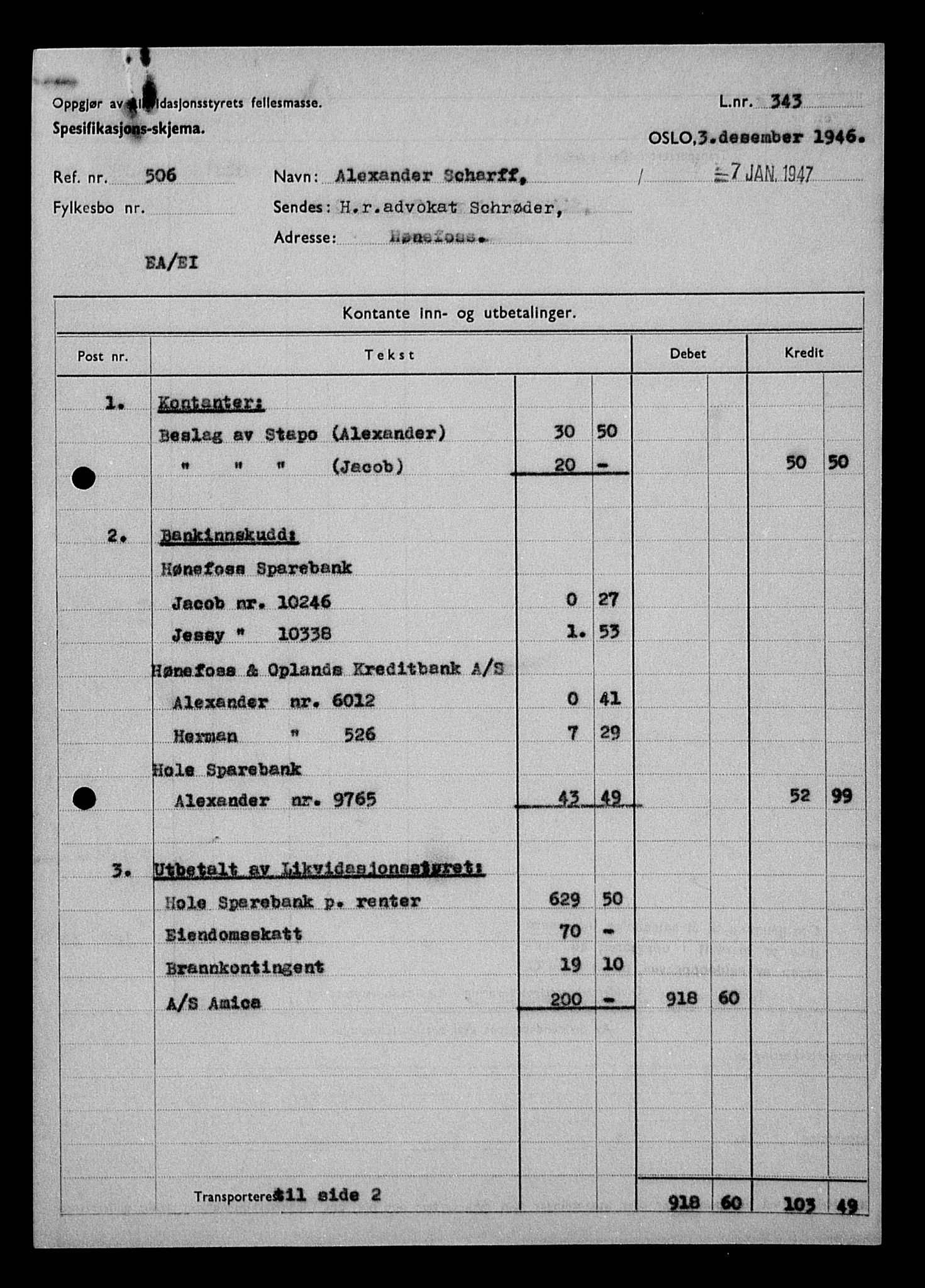 Justisdepartementet, Tilbakeføringskontoret for inndratte formuer, AV/RA-S-1564/H/Hc/Hcd/L1005: --, 1945-1947, p. 284