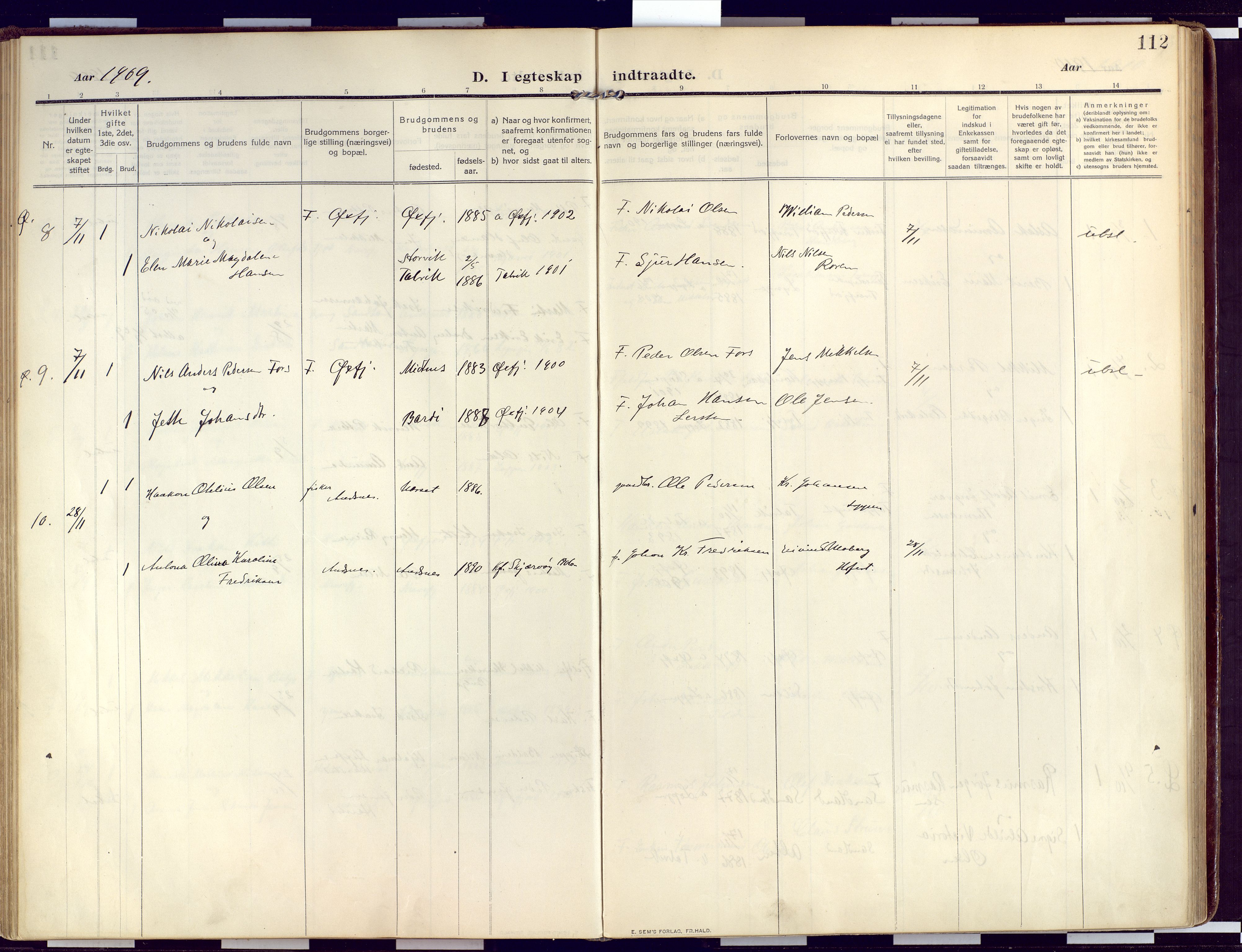 Loppa sokneprestkontor, SATØ/S-1339/H/Ha/L0011kirke: Parish register (official) no. 11, 1909-1919, p. 112