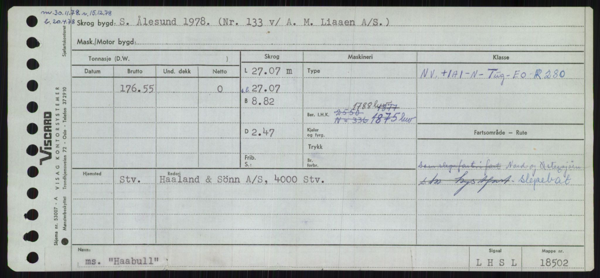 Sjøfartsdirektoratet med forløpere, Skipsmålingen, RA/S-1627/H/Ha/L0003/0001: Fartøy, Hilm-Mar / Fartøy, Hilm-Kol, p. 225