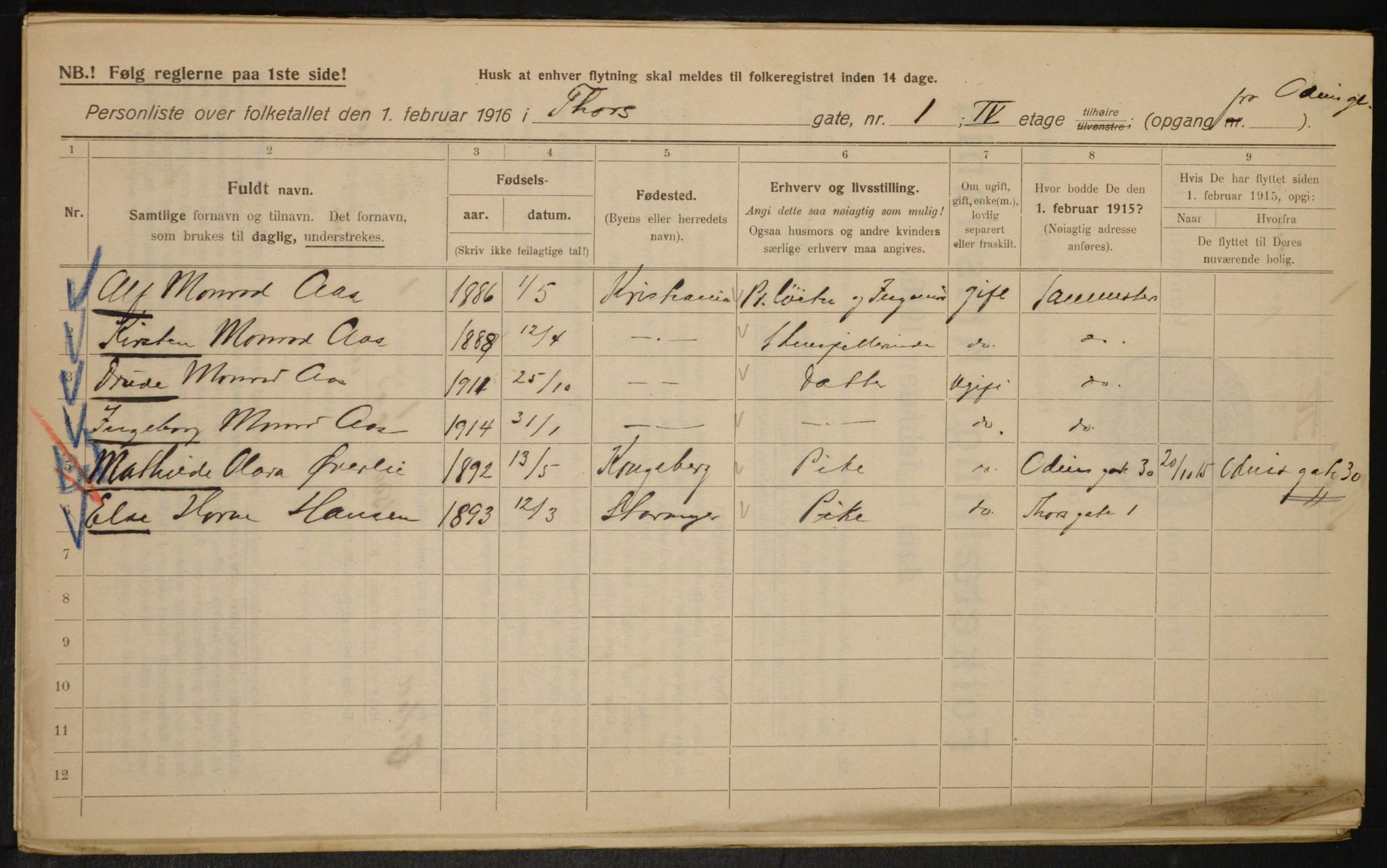 OBA, Municipal Census 1916 for Kristiania, 1916, p. 117511