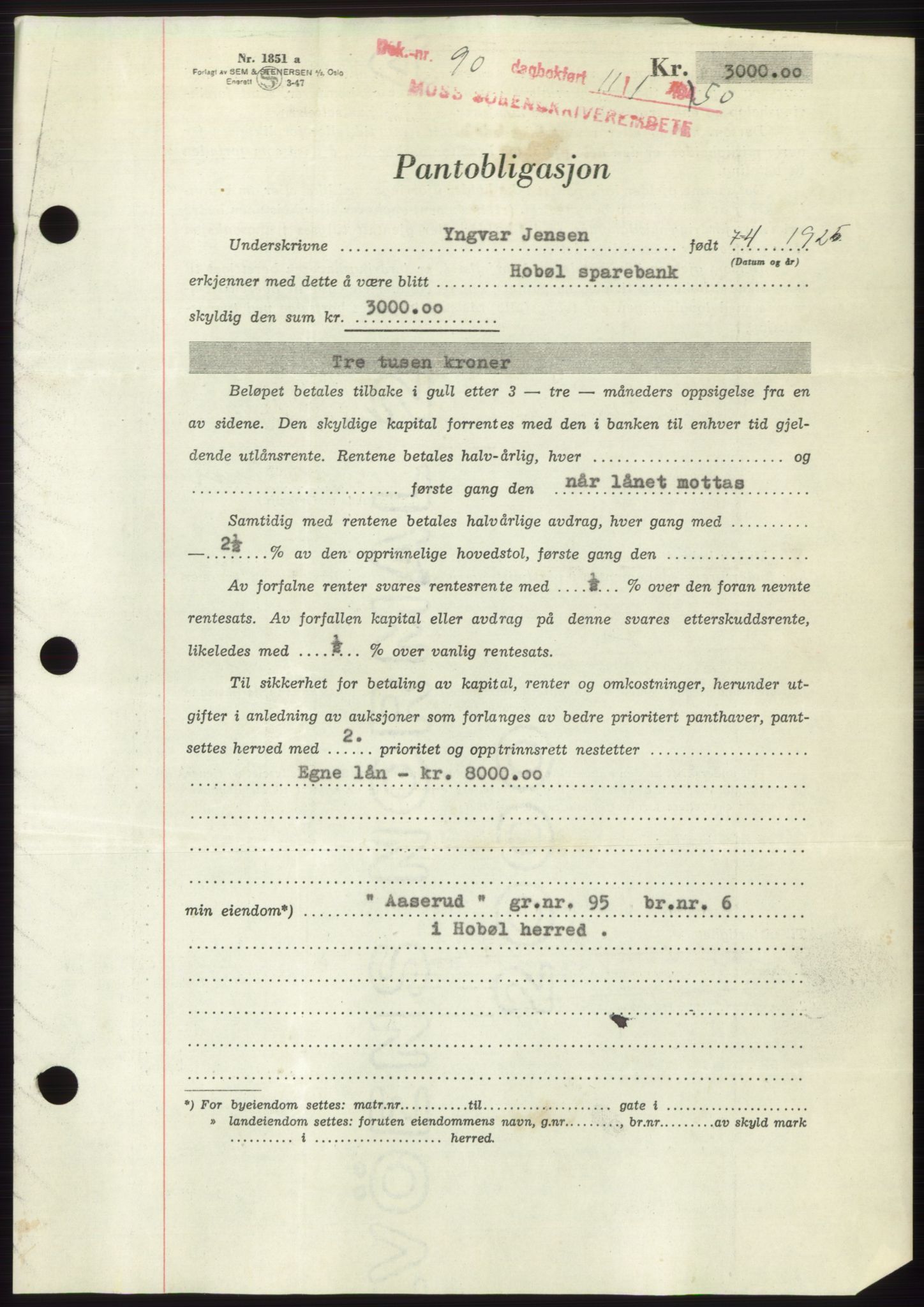 Moss sorenskriveri, SAO/A-10168: Mortgage book no. B23, 1949-1950, Diary no: : 90/1950