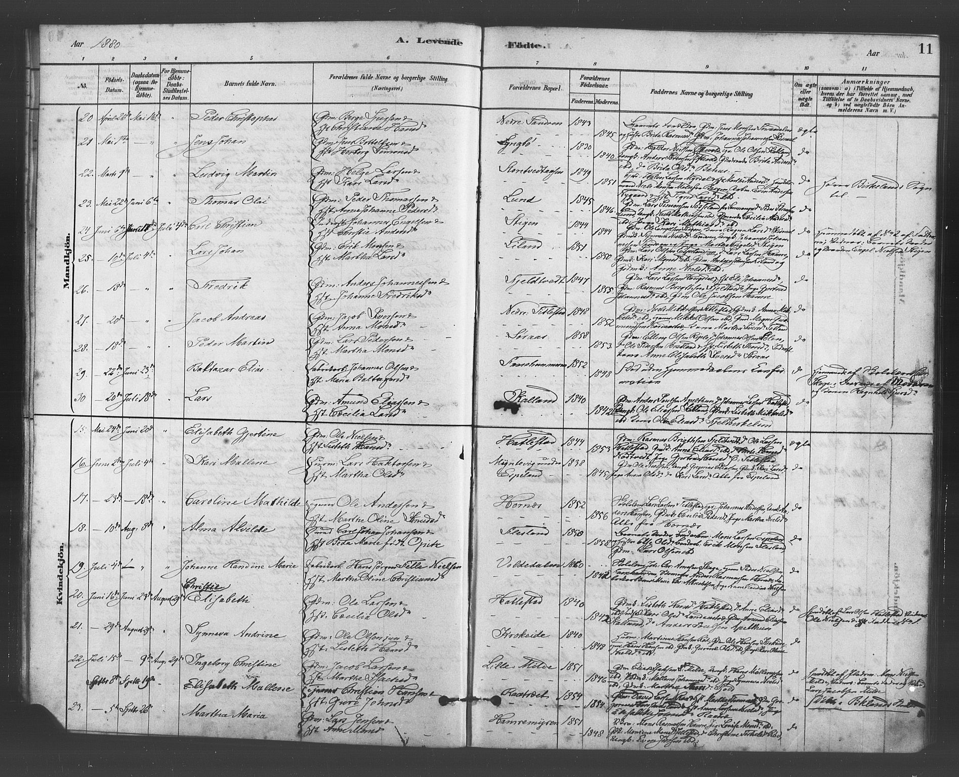 Fana Sokneprestembete, AV/SAB-A-75101/H/Haa/Haab/L0001: Parish register (official) no. B 1, 1878-1889, p. 11