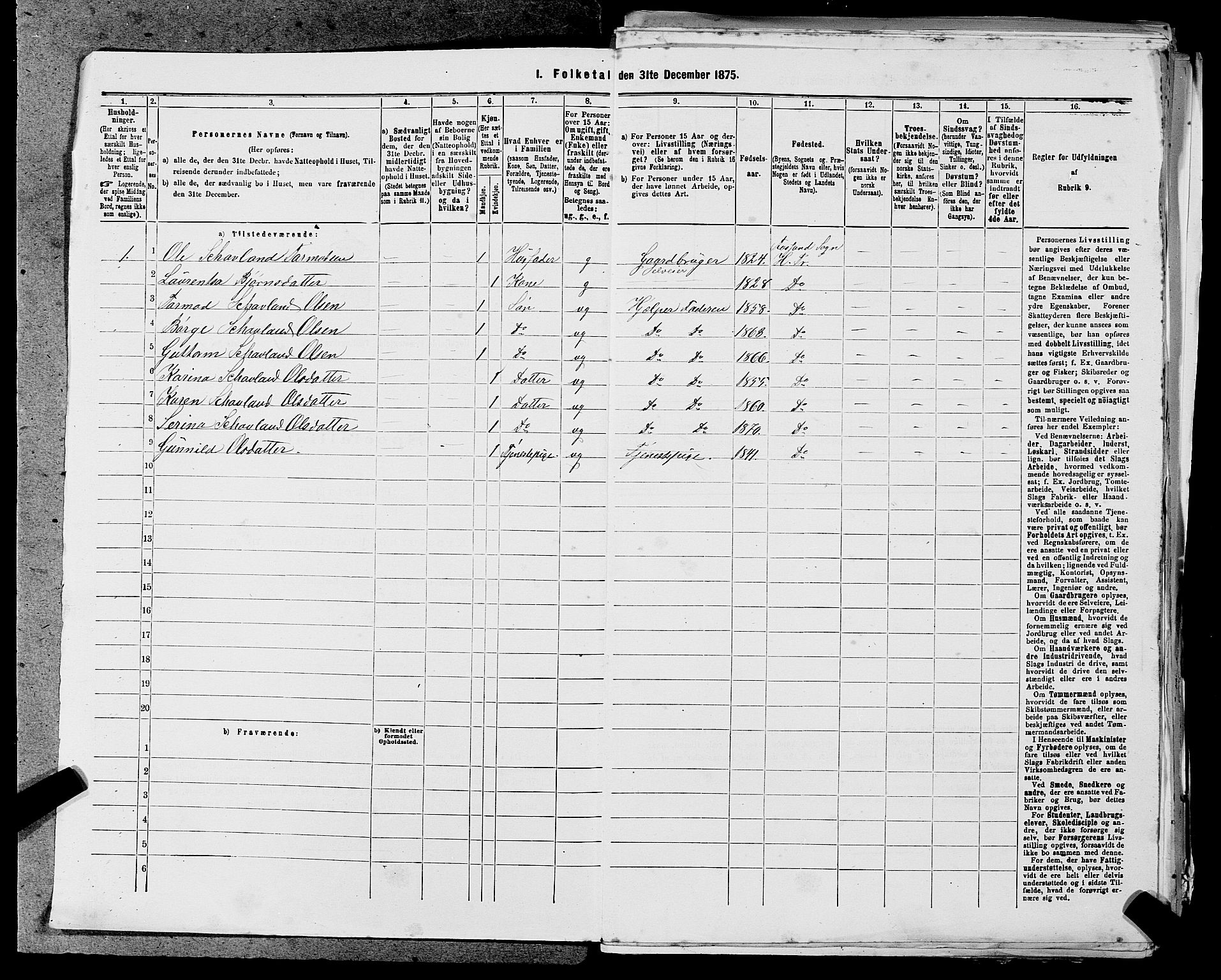 SAST, 1875 census for 1128P Høgsfjord, 1875, p. 424