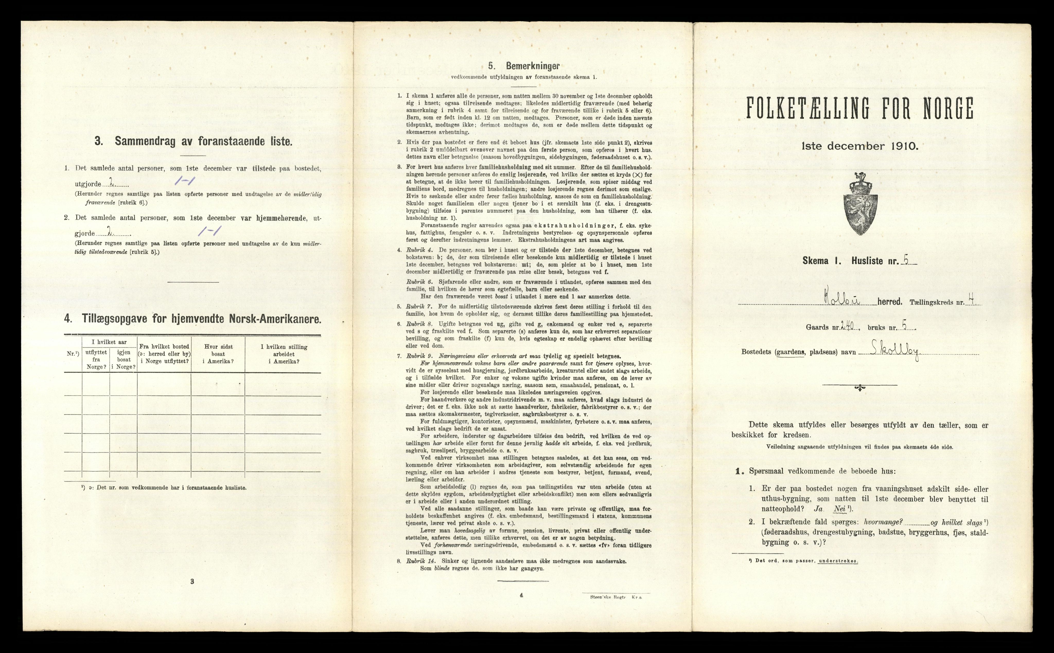 RA, 1910 census for Kolbu, 1910, p. 624