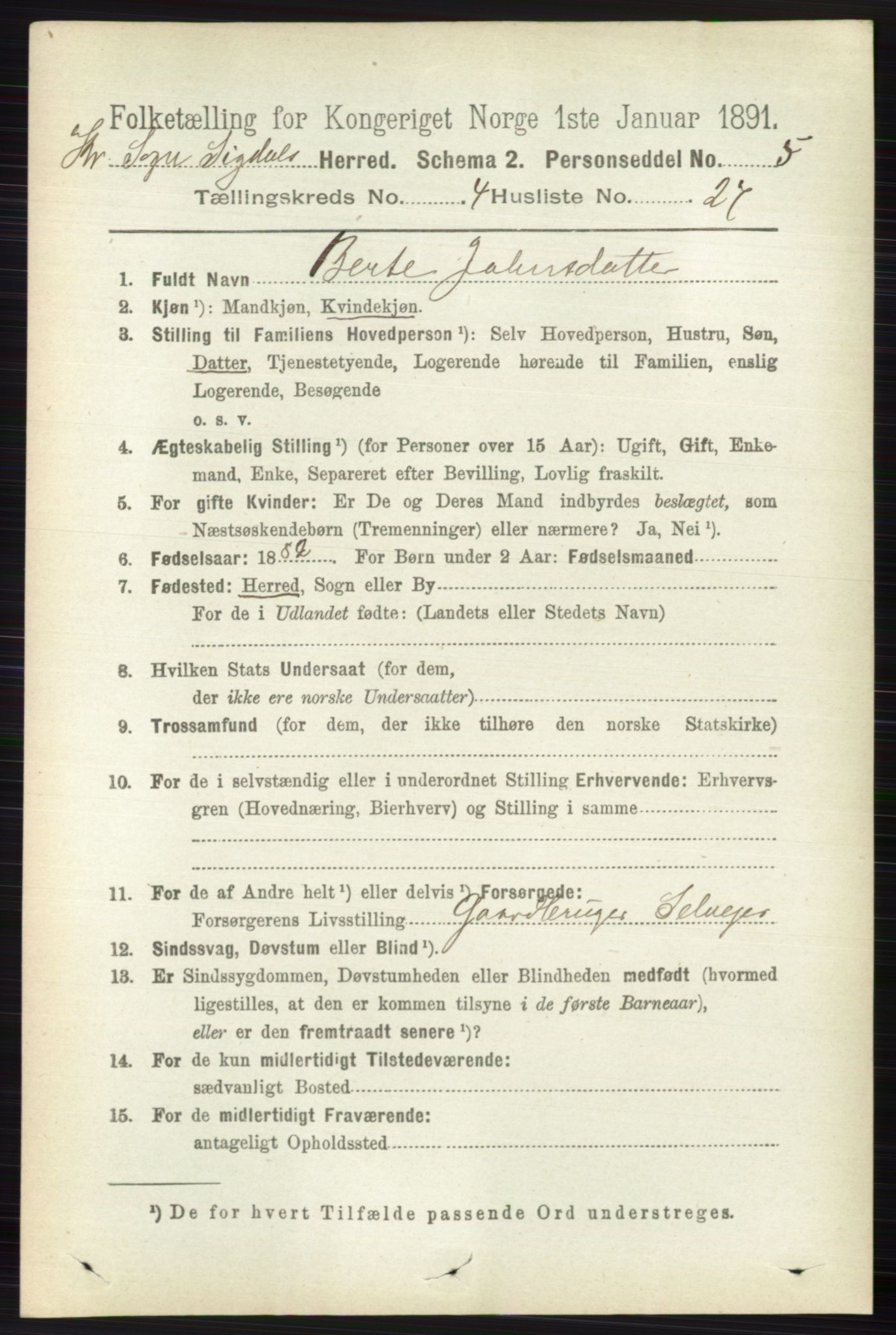 RA, 1891 census for 0621 Sigdal, 1891, p. 6177