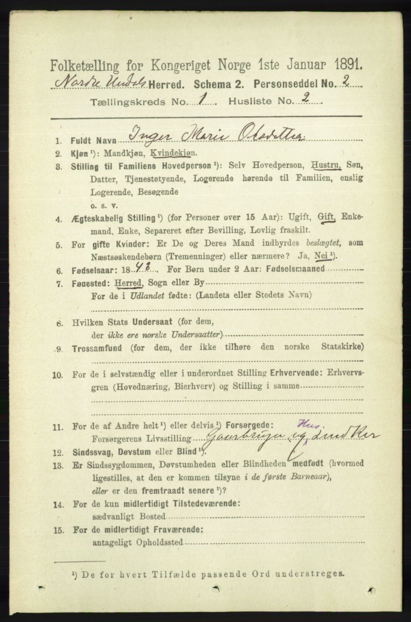 RA, 1891 census for 1028 Nord-Audnedal, 1891, p. 78