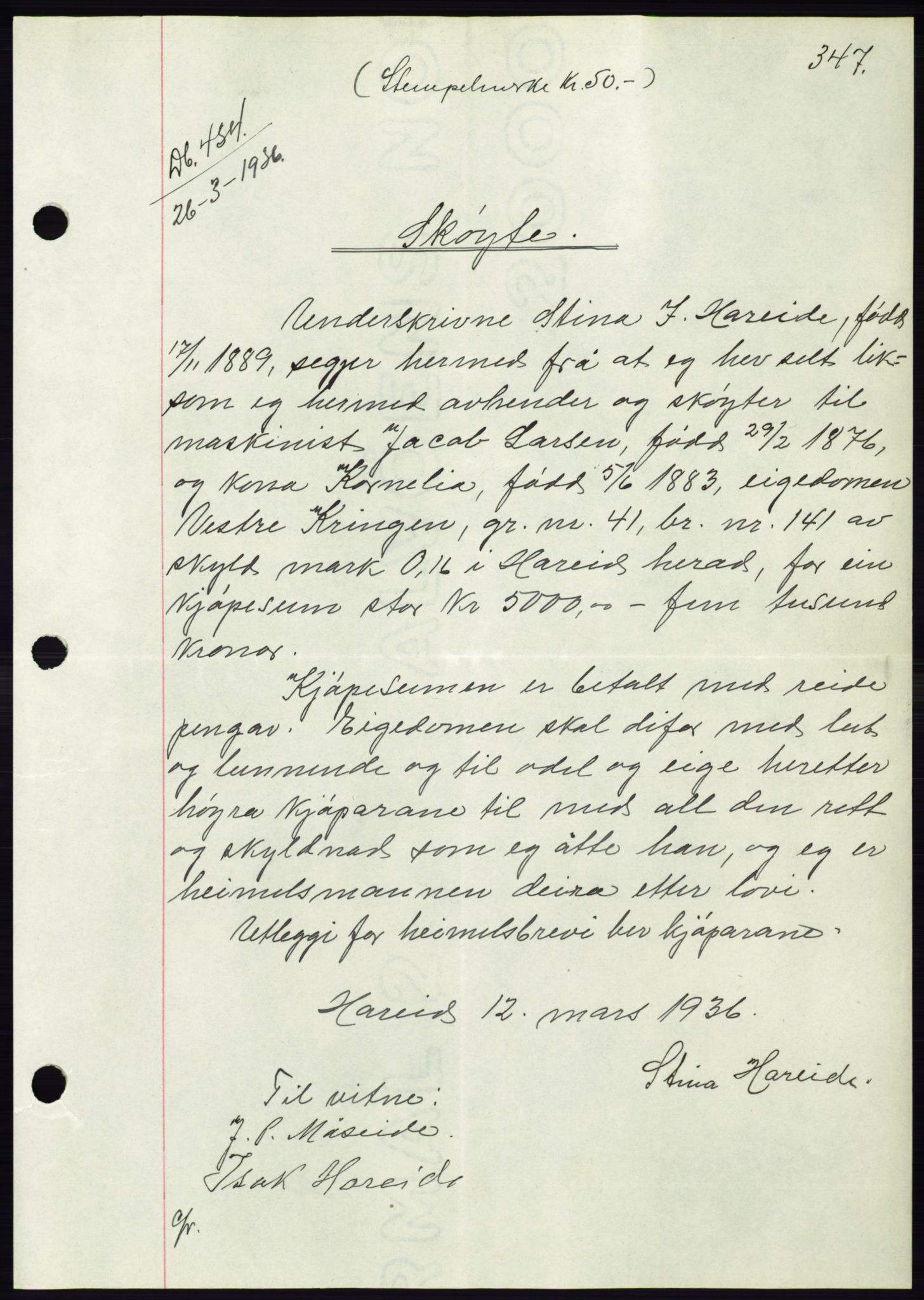 Søre Sunnmøre sorenskriveri, AV/SAT-A-4122/1/2/2C/L0060: Mortgage book no. 54, 1935-1936, Deed date: 26.03.1936