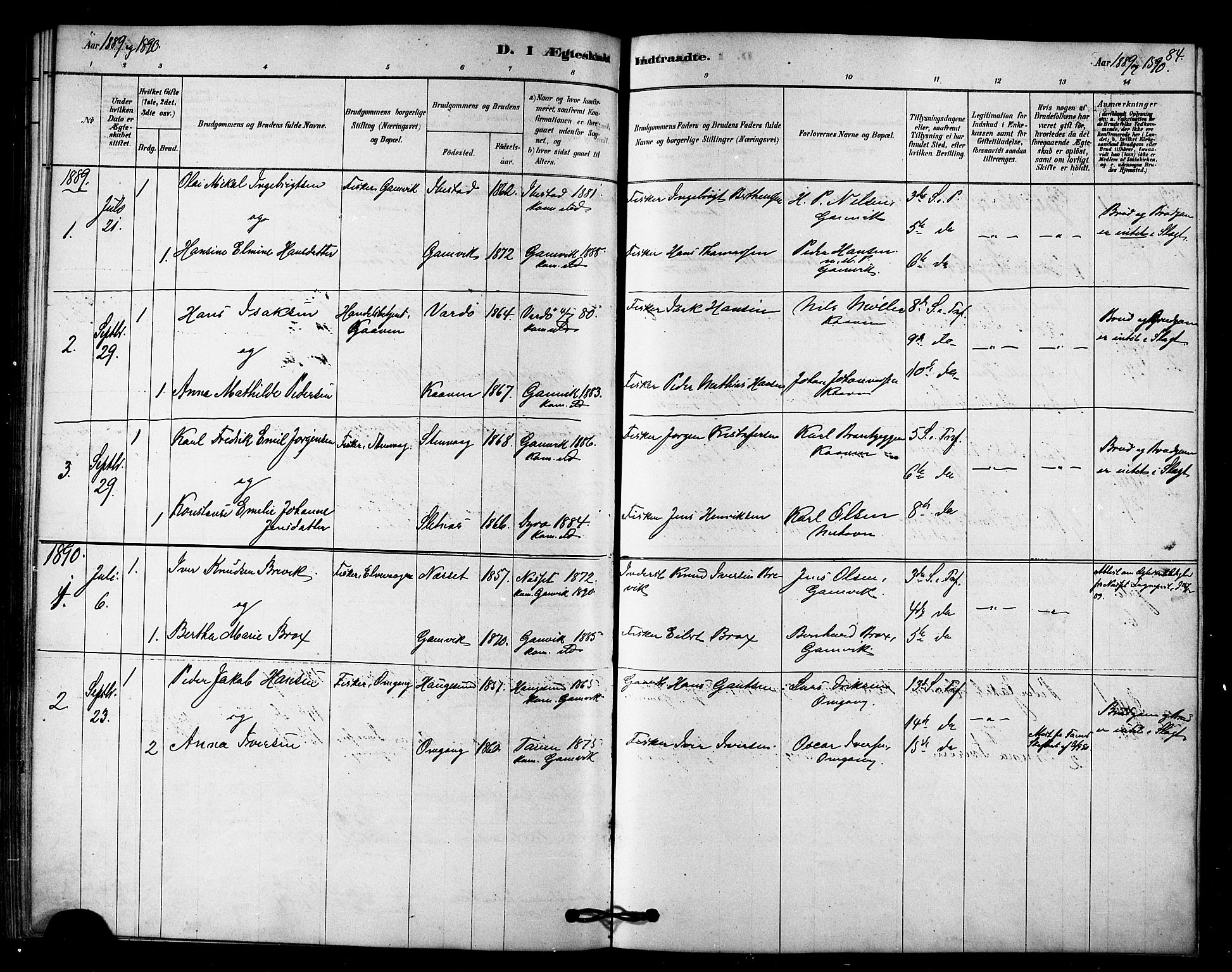 Tana sokneprestkontor, AV/SATØ-S-1334/H/Ha/L0003kirke: Parish register (official) no. 3, 1878-1892, p. 84