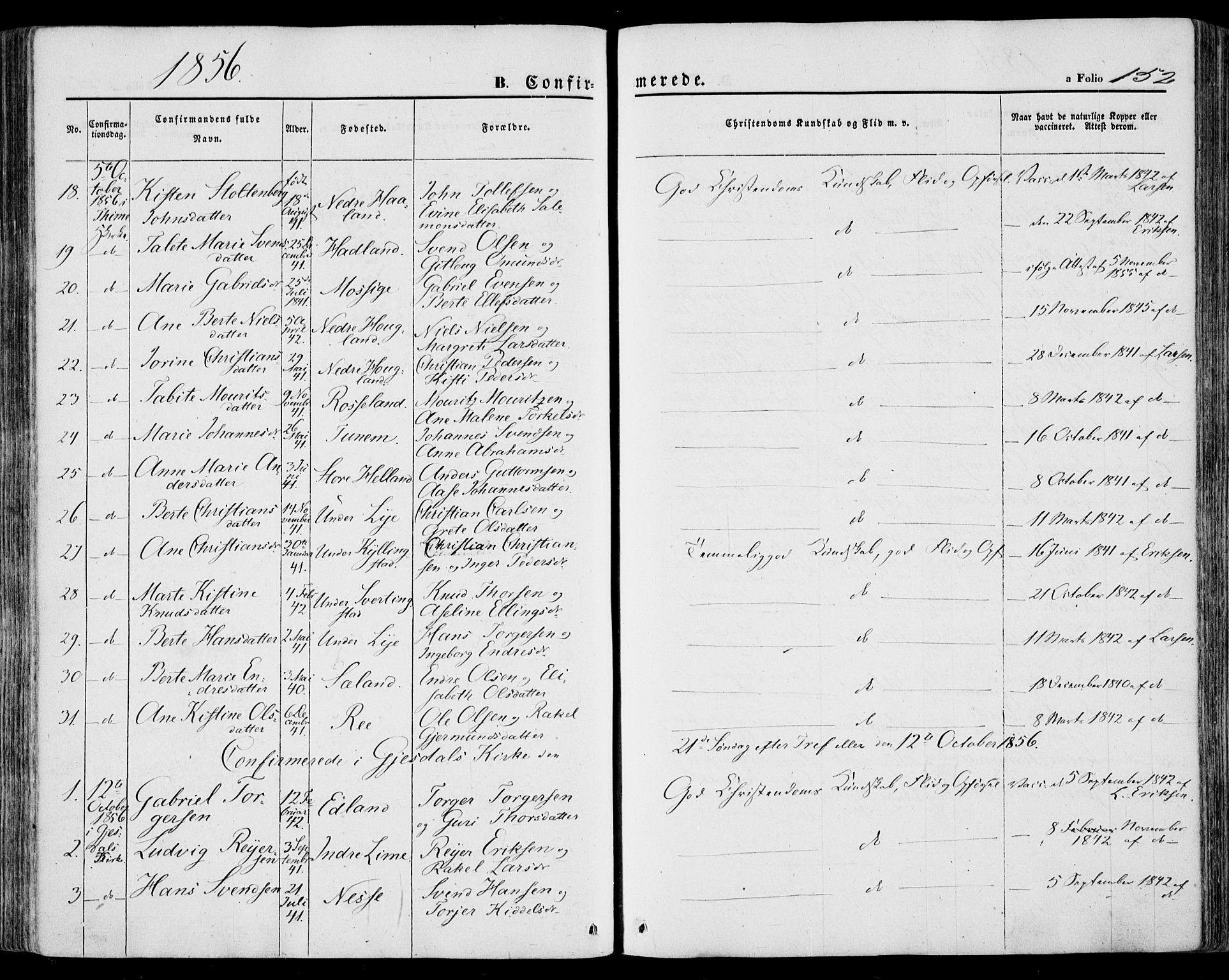 Lye sokneprestkontor, SAST/A-101794/001/30BA/L0007: Parish register (official) no. A 6, 1856-1871, p. 152