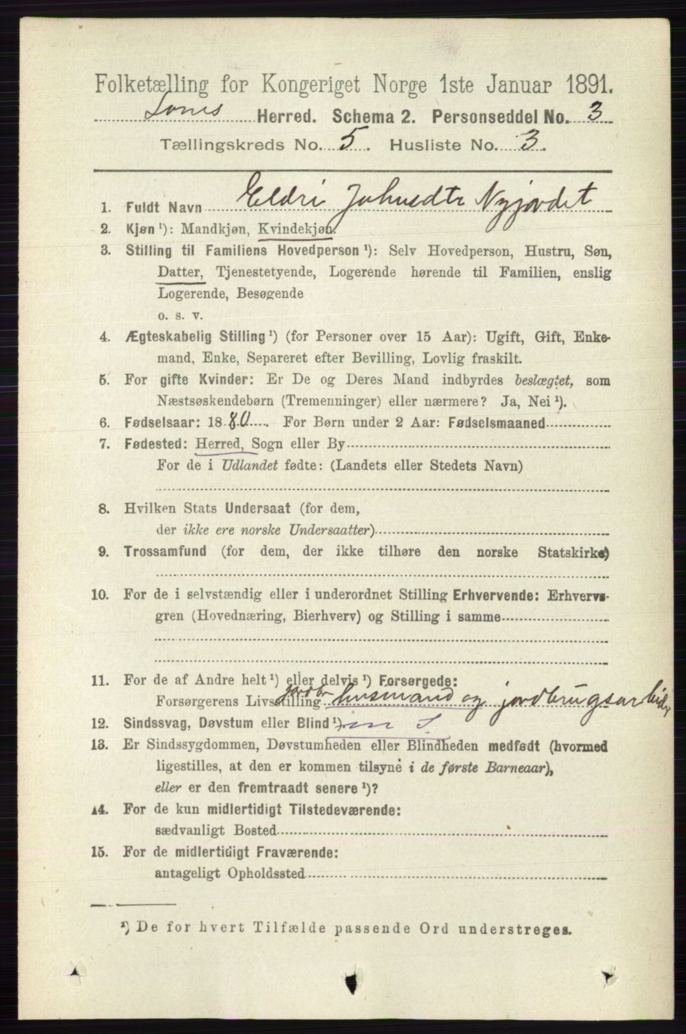 RA, 1891 census for 0514 Lom, 1891, p. 1862