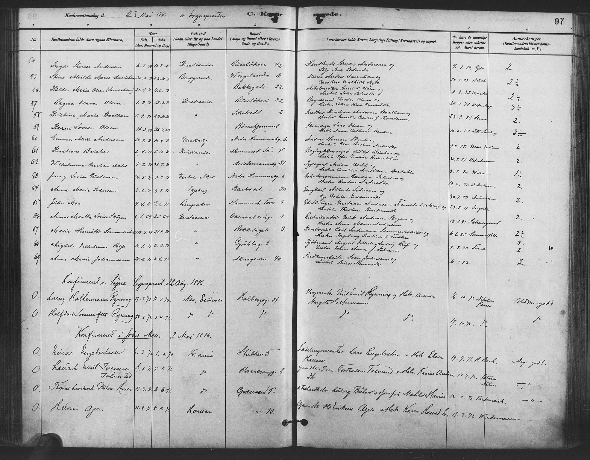 Trefoldighet prestekontor Kirkebøker, AV/SAO-A-10882/F/Fb/L0003: Parish register (official) no. II 3, 1881-1895, p. 97