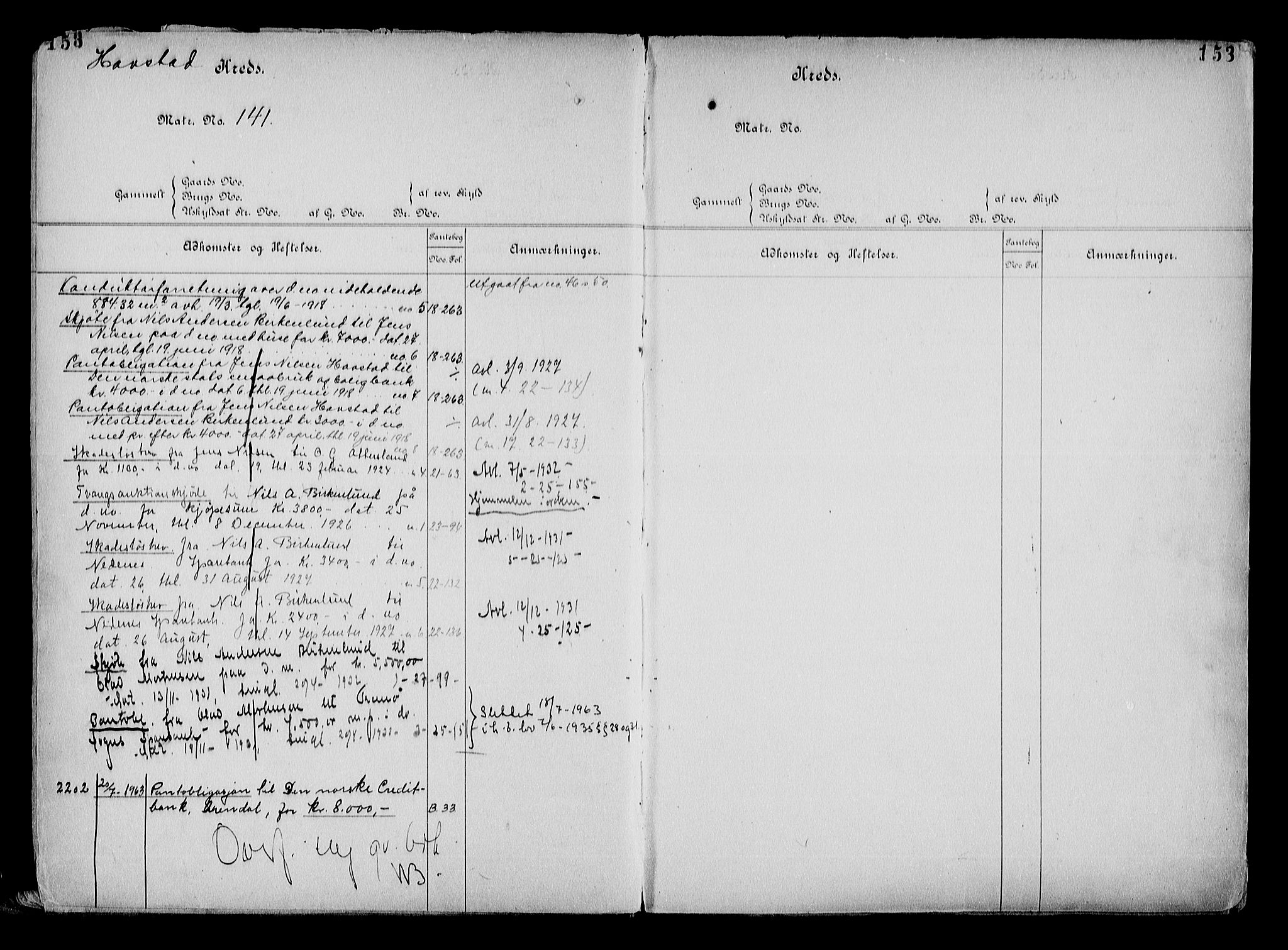 Arendal byfogd, AV/SAK-1222-0001/G/Ga/L0015: Mortgage register no. 13, 1860-1960, p. 153