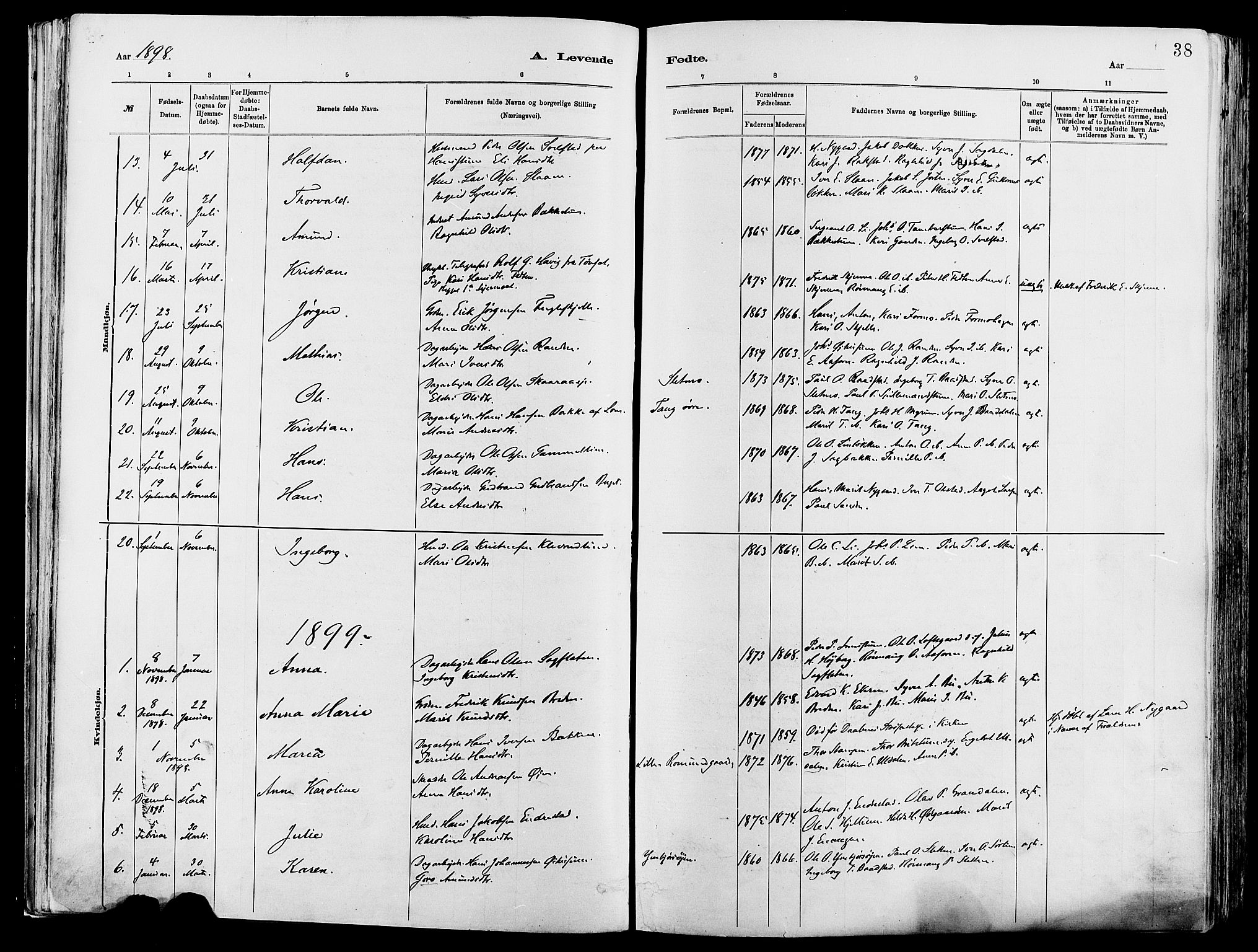 Vågå prestekontor, AV/SAH-PREST-076/H/Ha/Haa/L0008: Parish register (official) no. 8, 1886-1904, p. 38