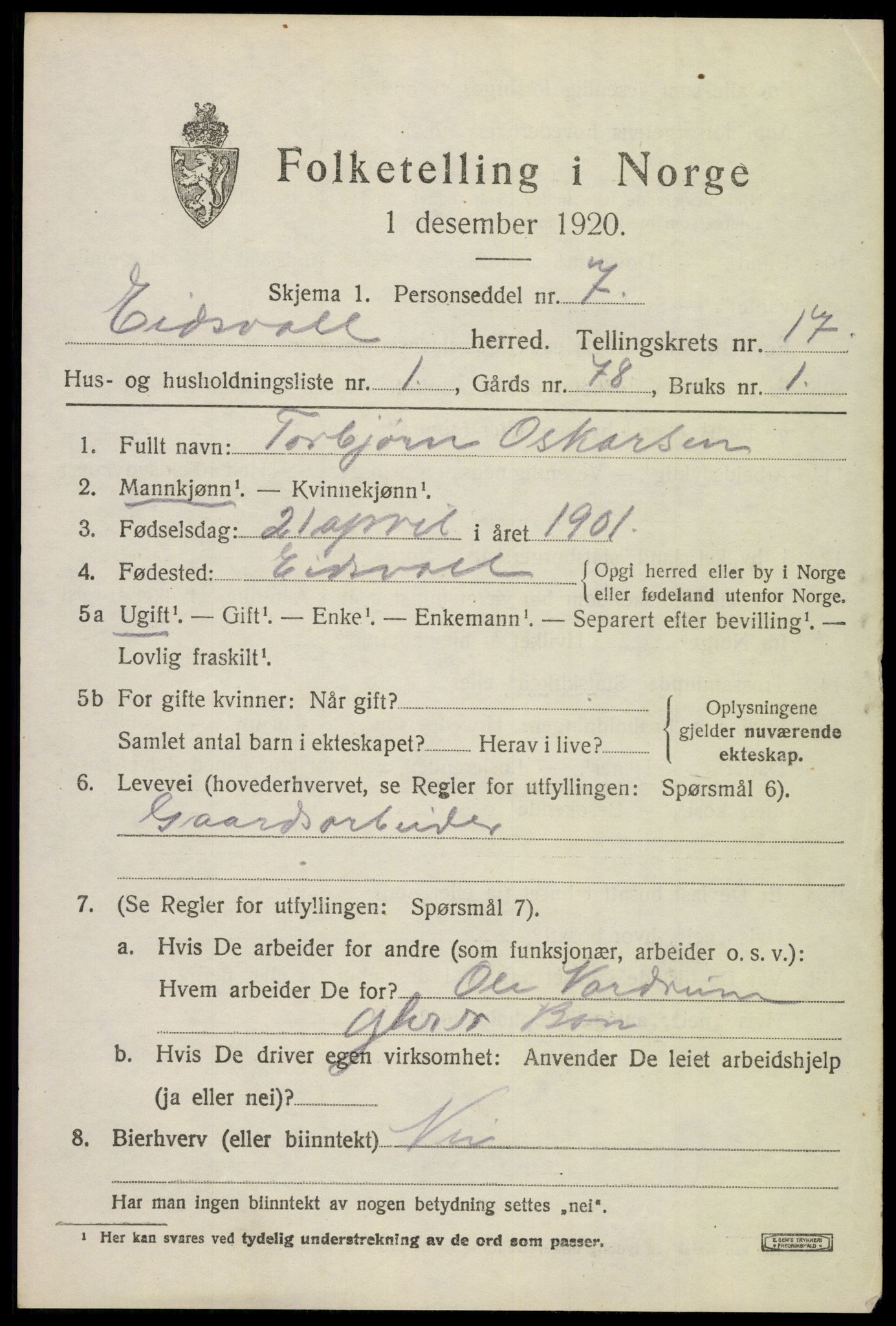 SAO, 1920 census for Eidsvoll, 1920, p. 23619