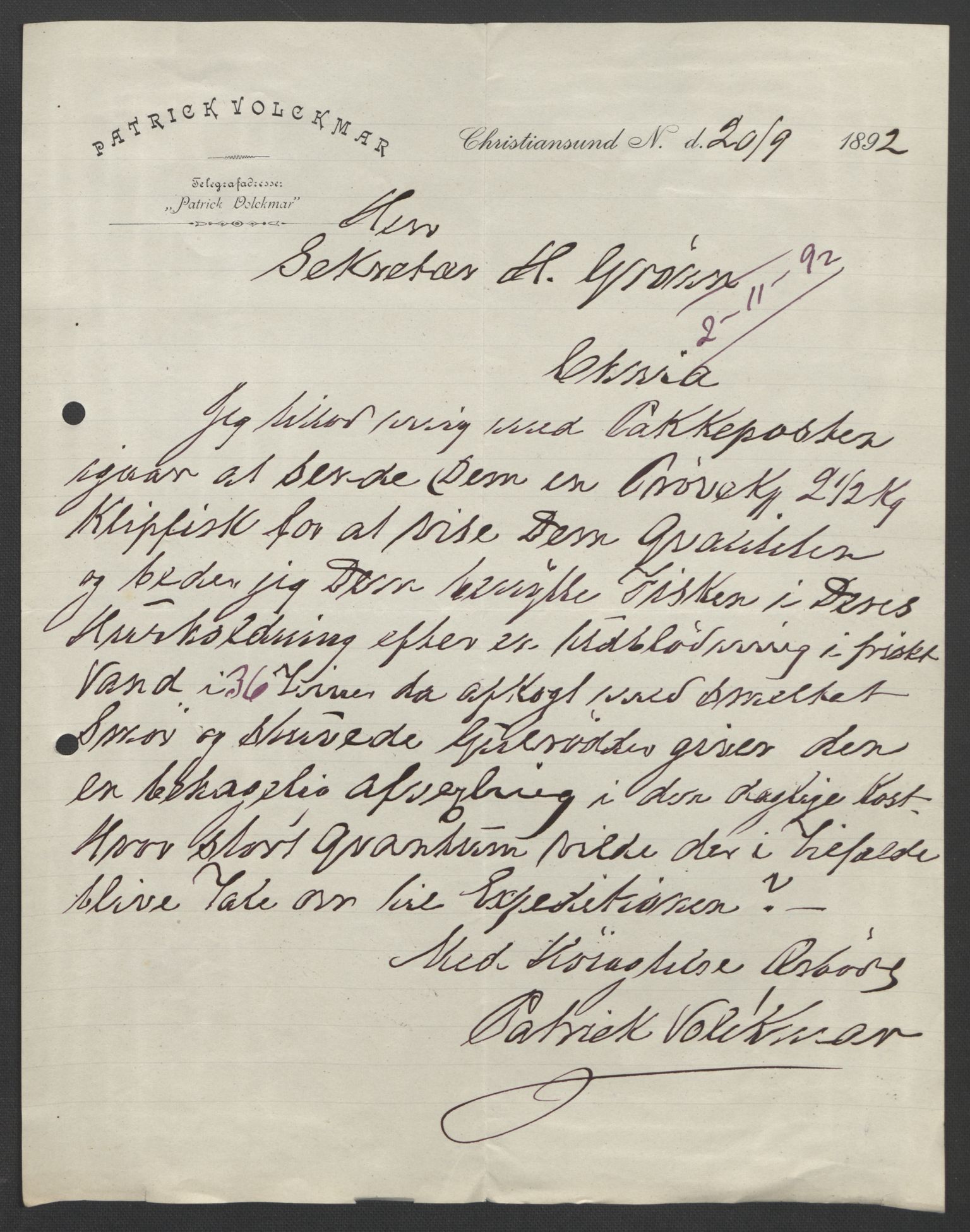 Arbeidskomitéen for Fridtjof Nansens polarekspedisjon, AV/RA-PA-0061/D/L0004: Innk. brev og telegrammer vedr. proviant og utrustning, 1892-1893, p. 573