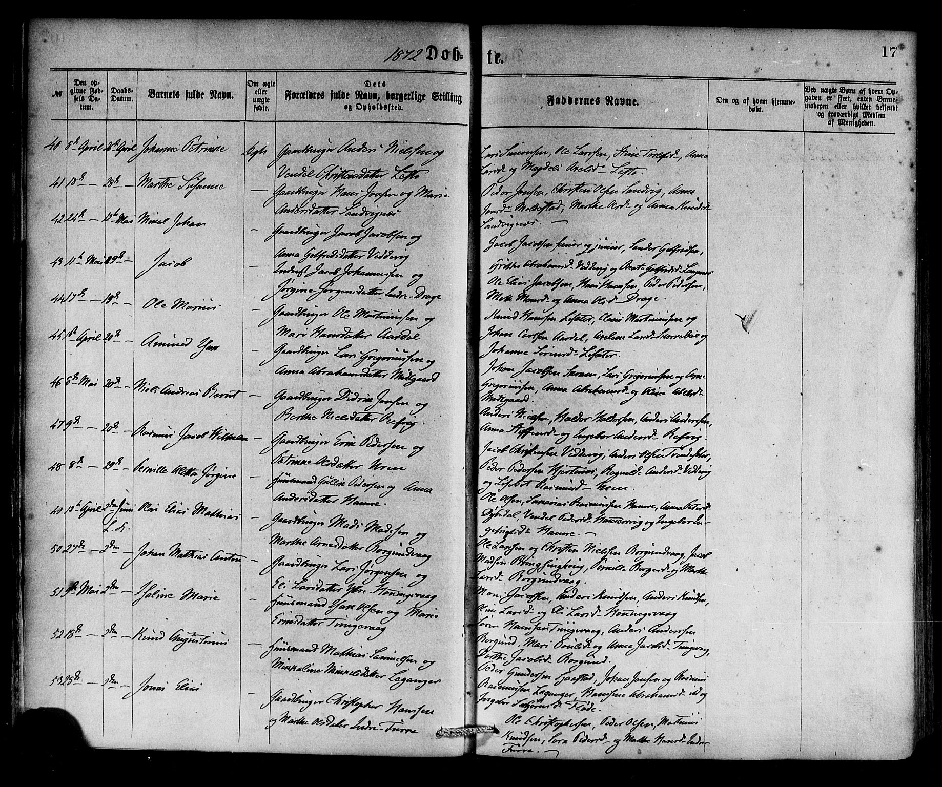 Selje sokneprestembete, SAB/A-99938/H/Ha/Haa/Haaa: Parish register (official) no. A 12, 1870-1880, p. 17