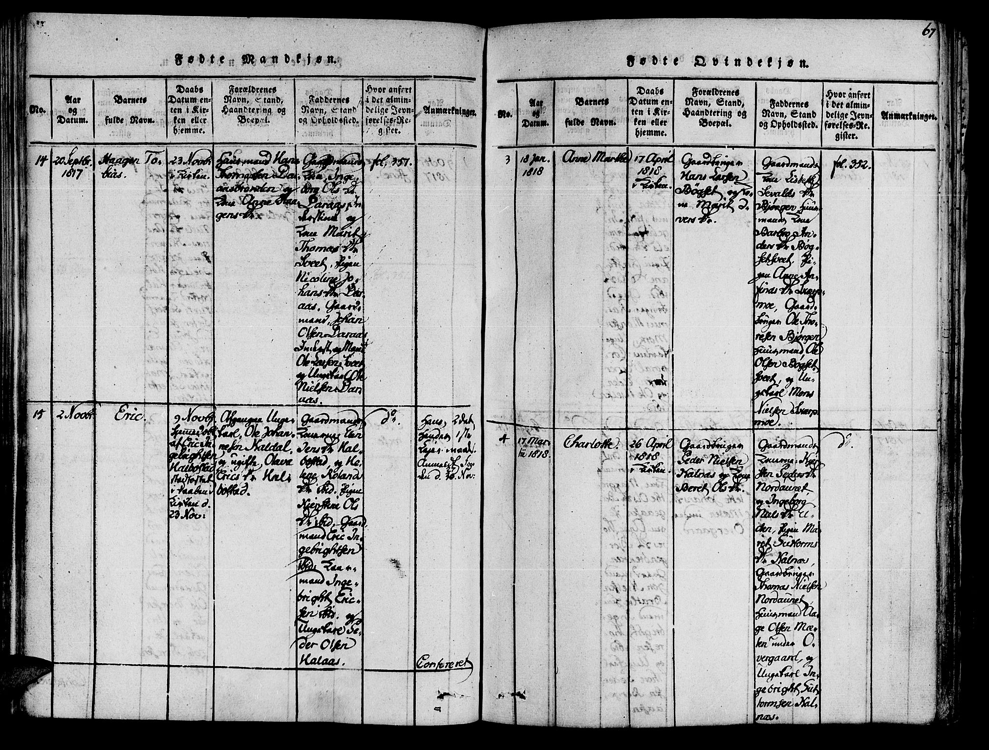 Ministerialprotokoller, klokkerbøker og fødselsregistre - Nord-Trøndelag, AV/SAT-A-1458/741/L0387: Parish register (official) no. 741A03 /3, 1817-1822, p. 67