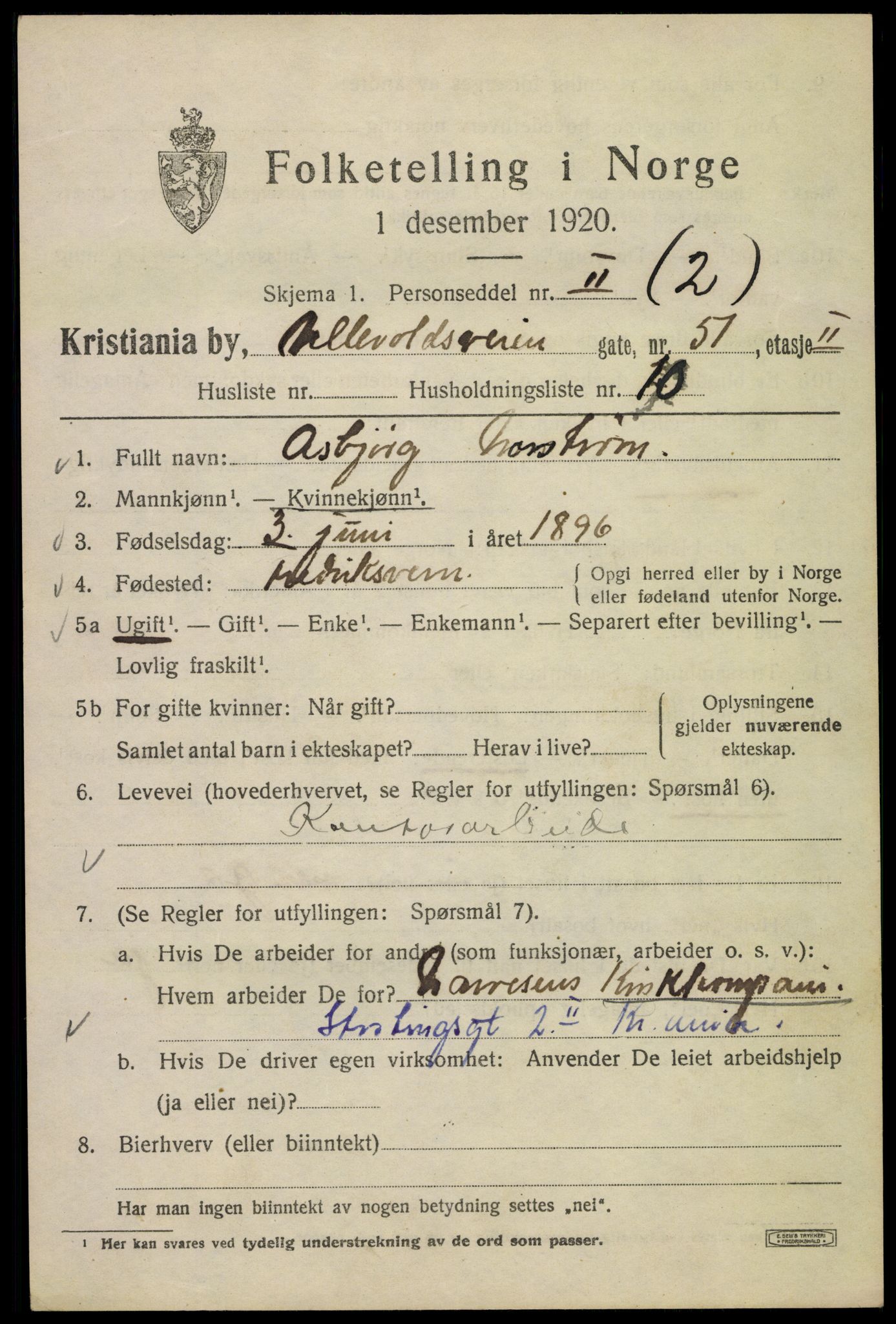 SAO, 1920 census for Kristiania, 1920, p. 614575