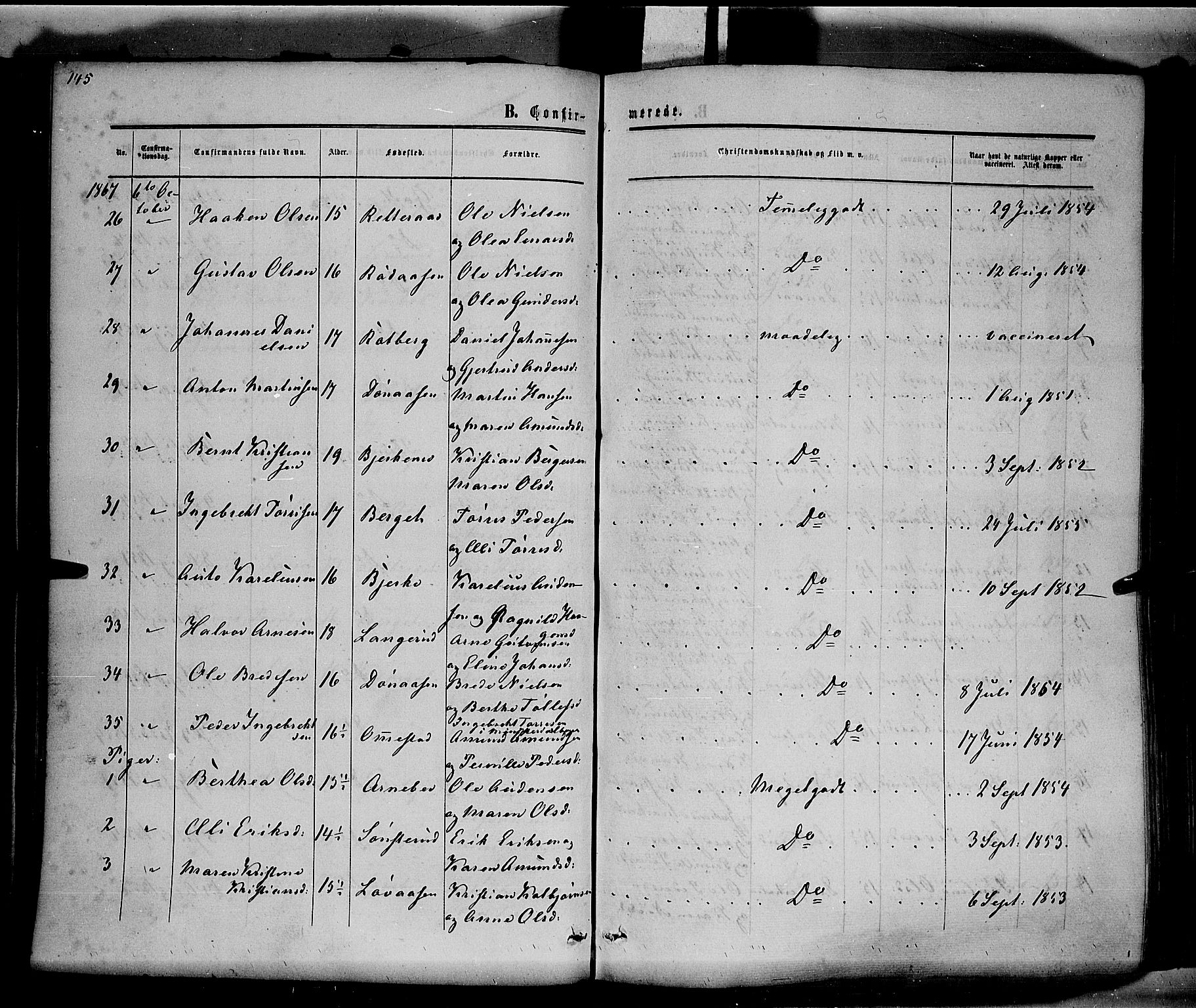 Hof prestekontor, AV/SAH-PREST-038/H/Ha/Haa/L0009: Parish register (official) no. 9, 1862-1877, p. 145