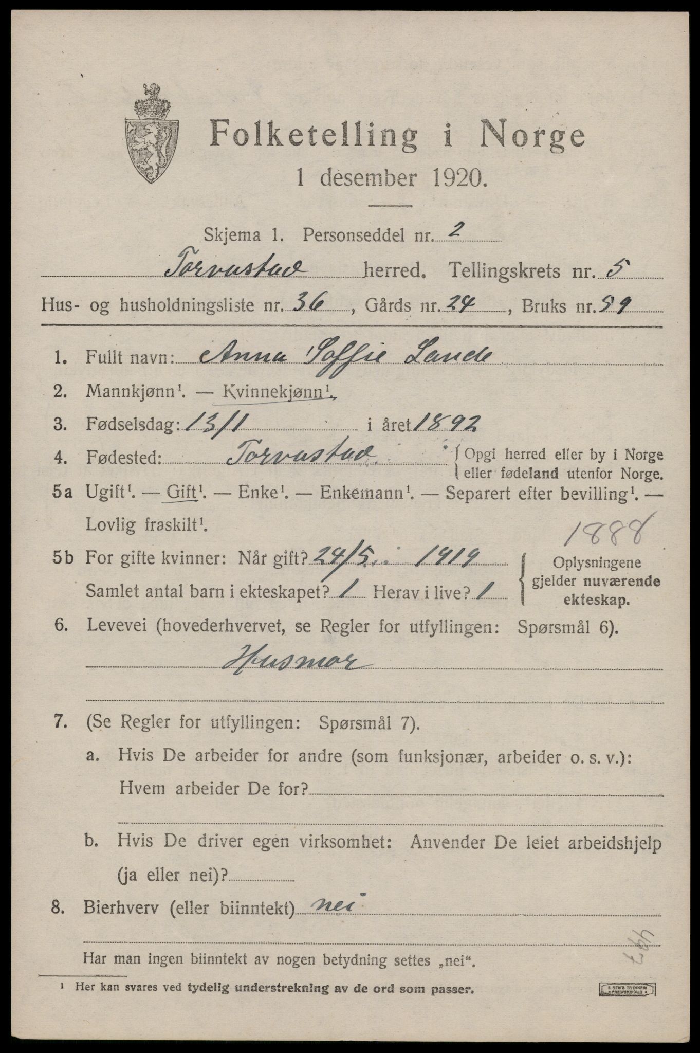 SAST, 1920 census for Torvastad, 1920, p. 4716