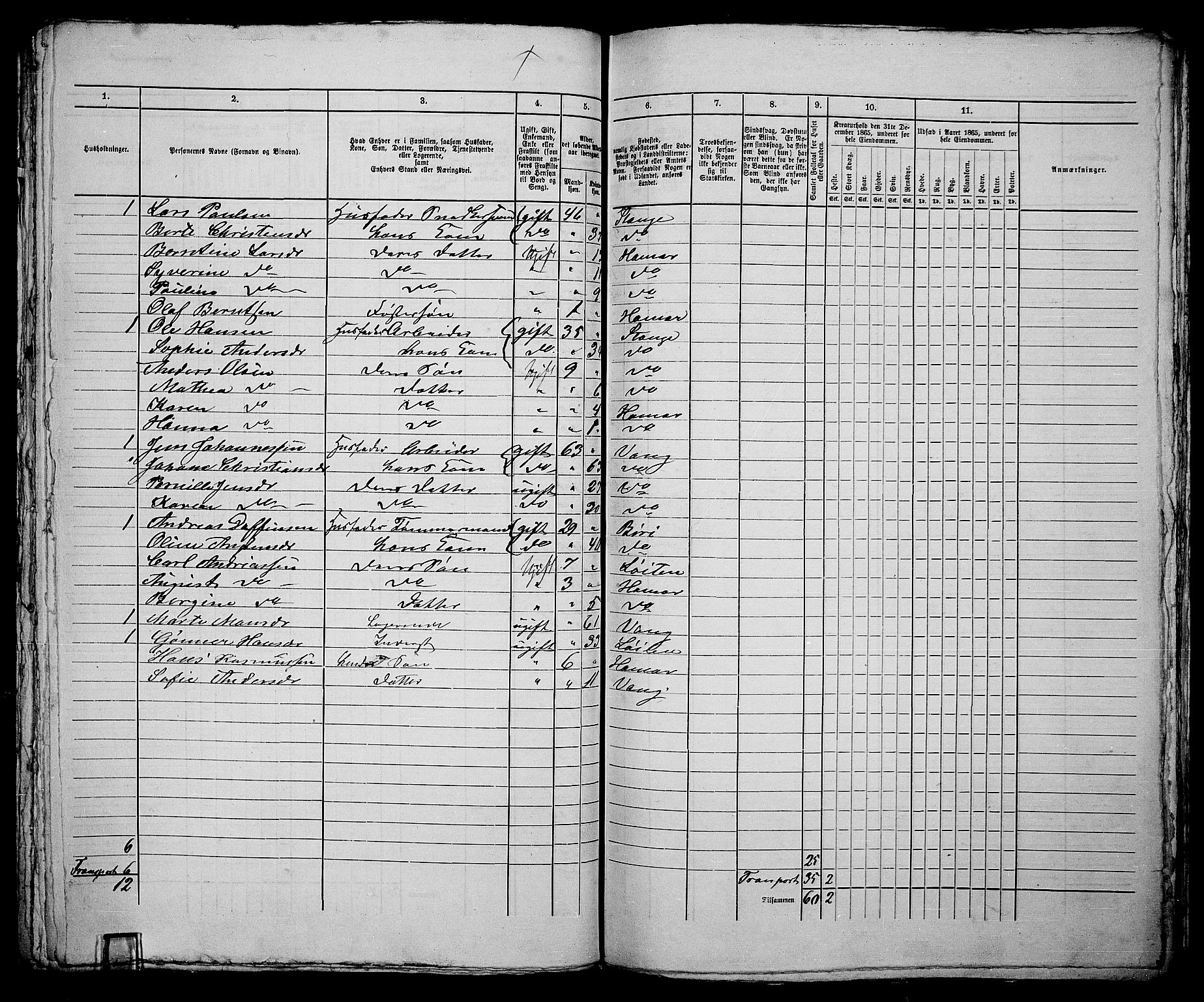 RA, 1865 census for Vang/Hamar, 1865, p. 170