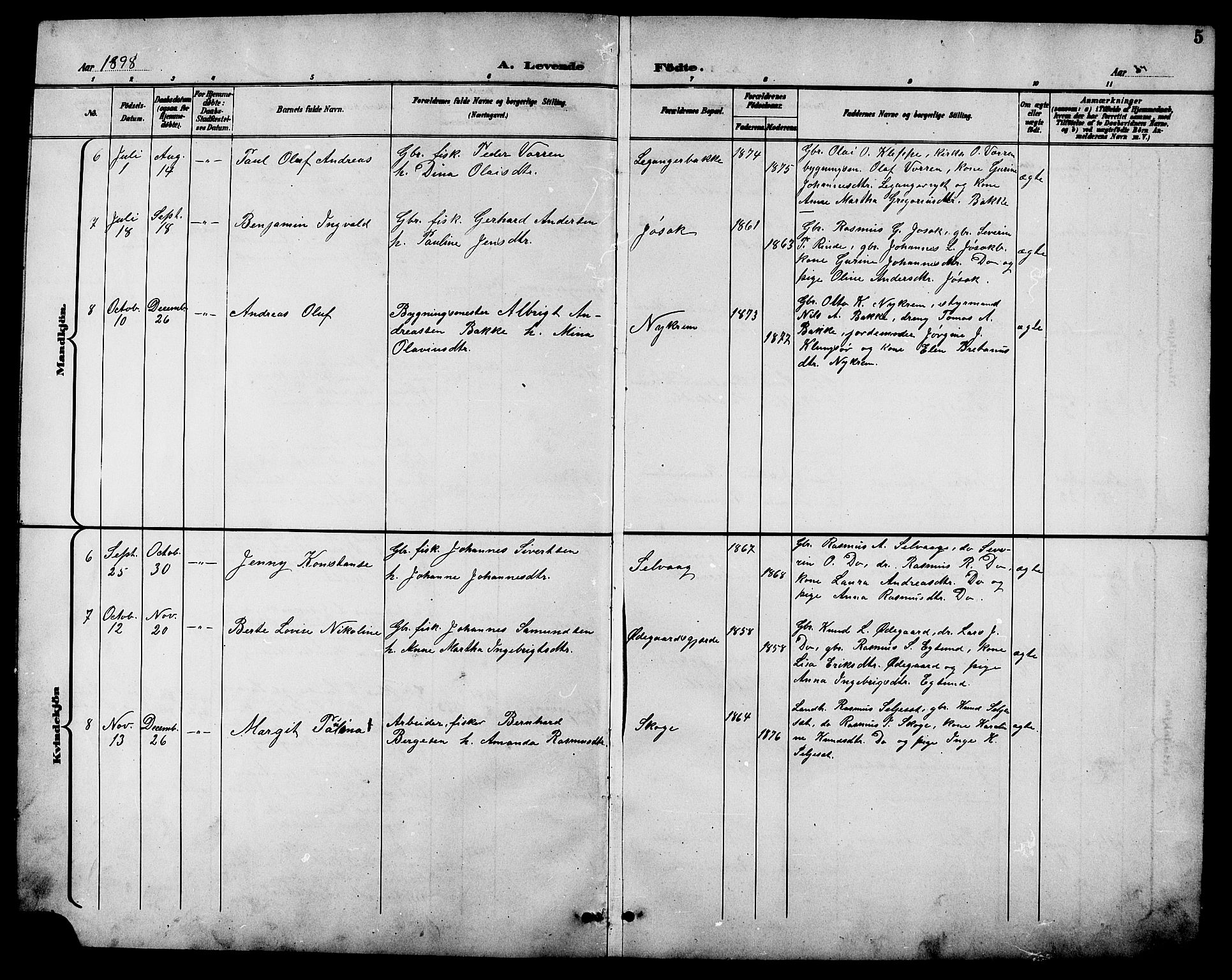 Ministerialprotokoller, klokkerbøker og fødselsregistre - Møre og Romsdal, AV/SAT-A-1454/508/L0098: Parish register (copy) no. 508C02, 1898-1916, p. 5