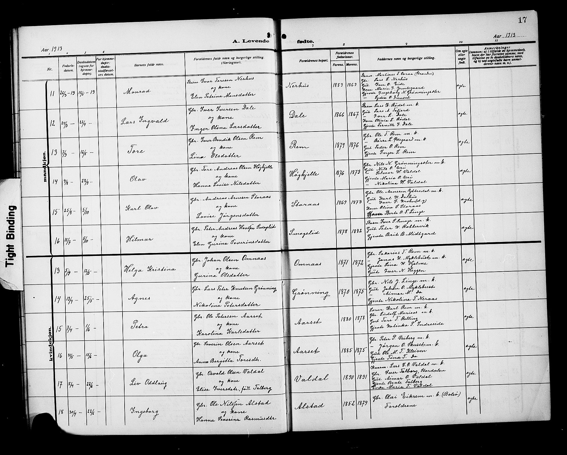 Ministerialprotokoller, klokkerbøker og fødselsregistre - Møre og Romsdal, SAT/A-1454/519/L0265: Parish register (copy) no. 519C06, 1911-1921, p. 17