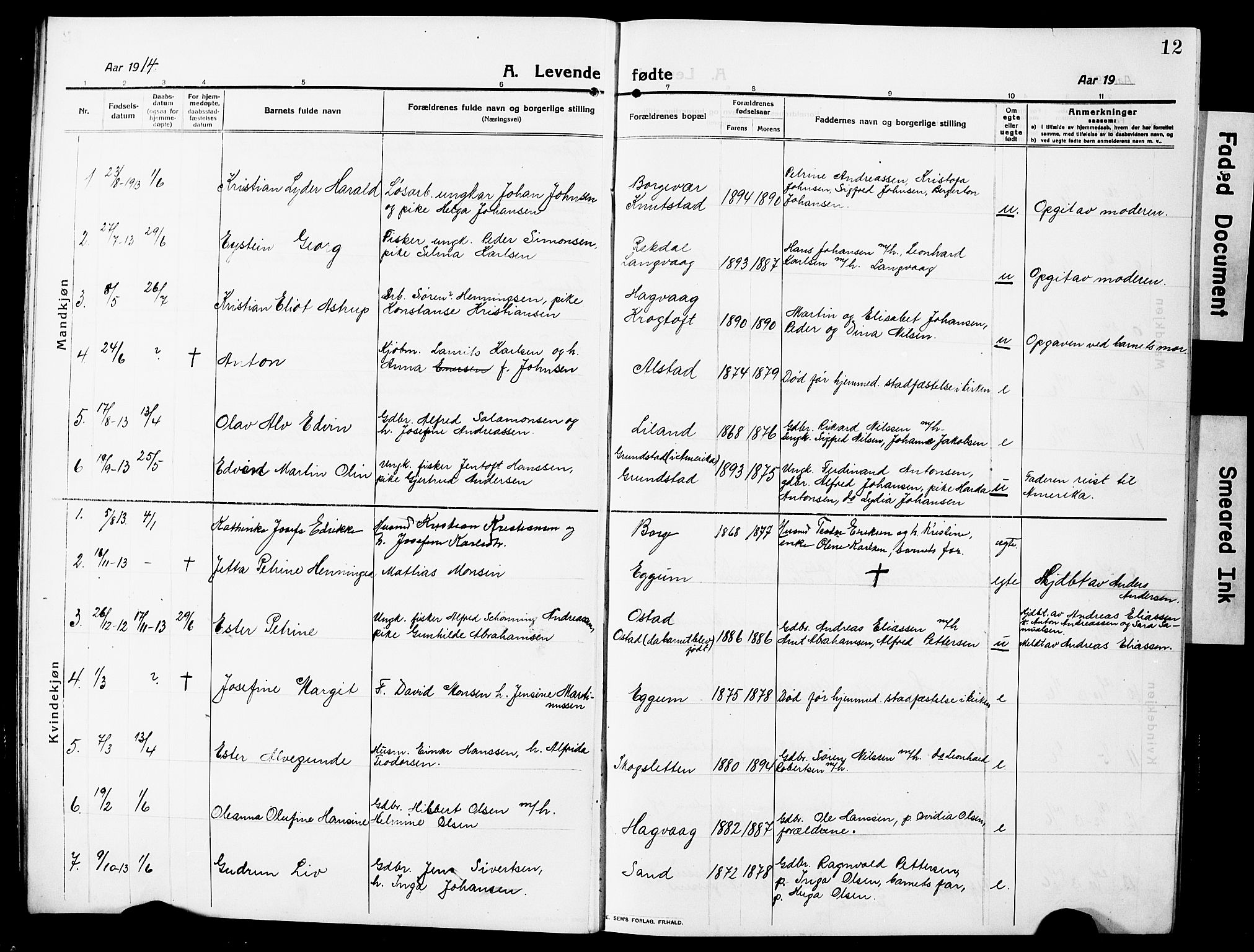 Ministerialprotokoller, klokkerbøker og fødselsregistre - Nordland, SAT/A-1459/880/L1142: Parish register (copy) no. 880C04, 1913-1930, p. 12