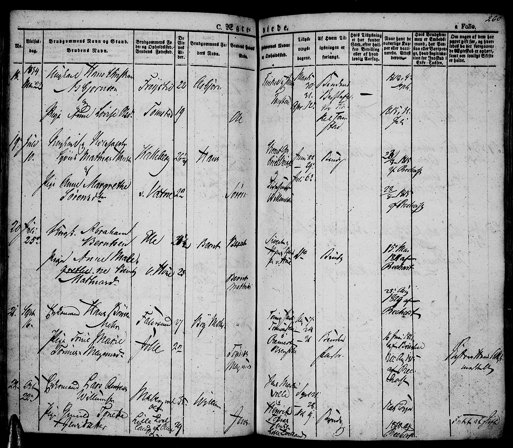 Lista sokneprestkontor, AV/SAK-1111-0027/F/Fa/L0008: Parish register (official) no. A 8, 1823-1835, p. 260