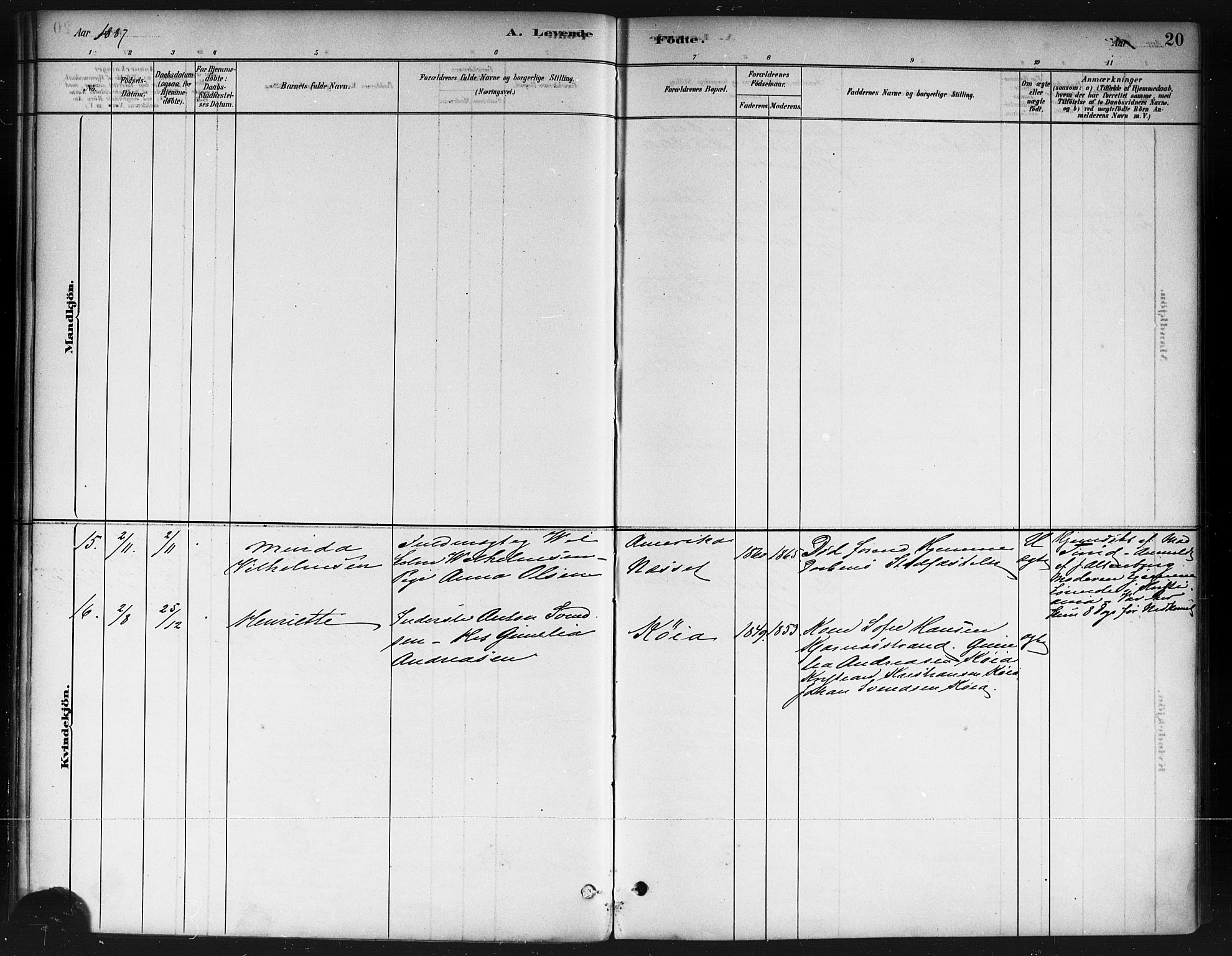 Ås prestekontor Kirkebøker, SAO/A-10894/F/Fb/L0001: Parish register (official) no. II 1, 1881-1895, p. 20