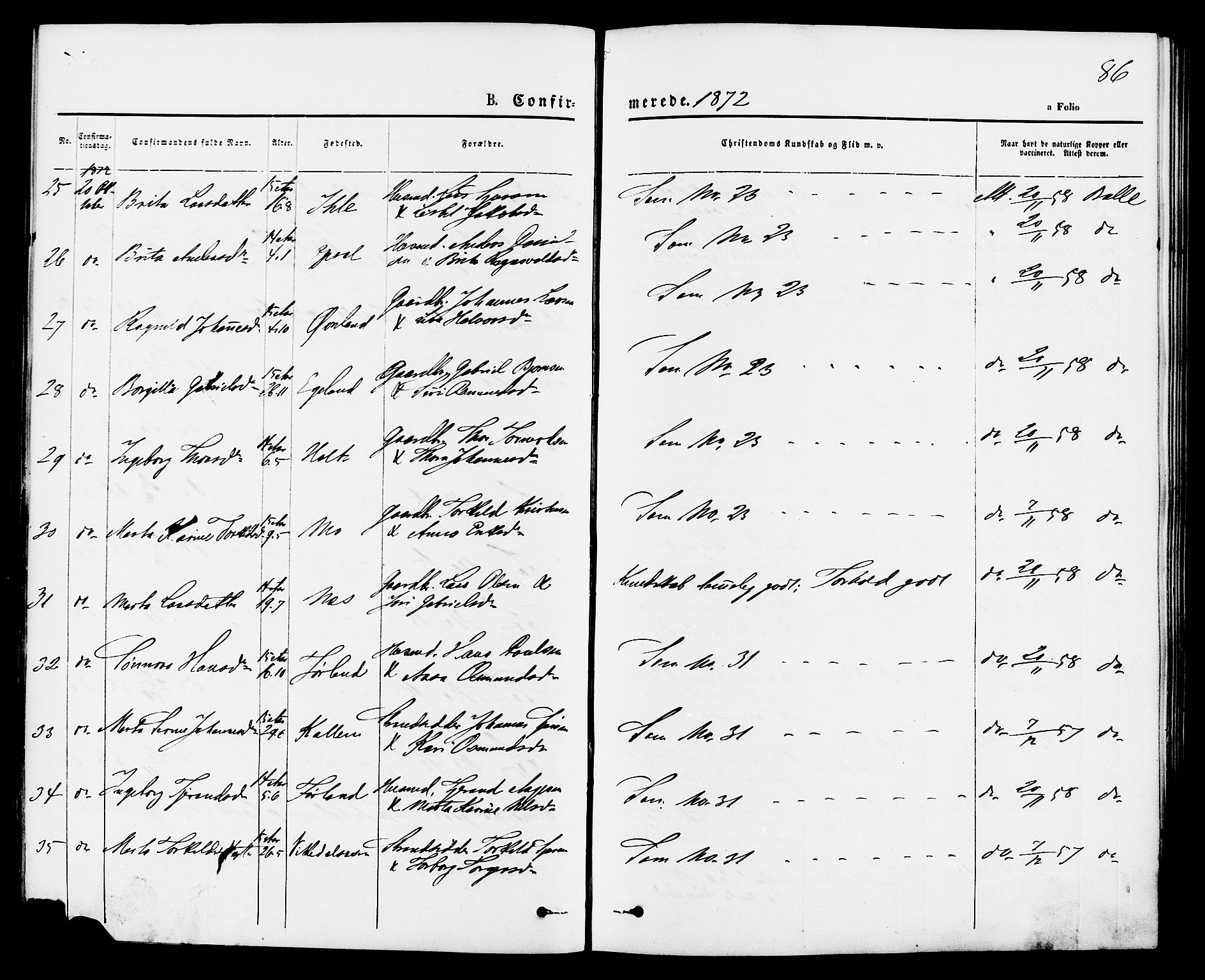Vikedal sokneprestkontor, SAST/A-101840/01/IV: Parish register (official) no. A 7, 1868-1883, p. 86