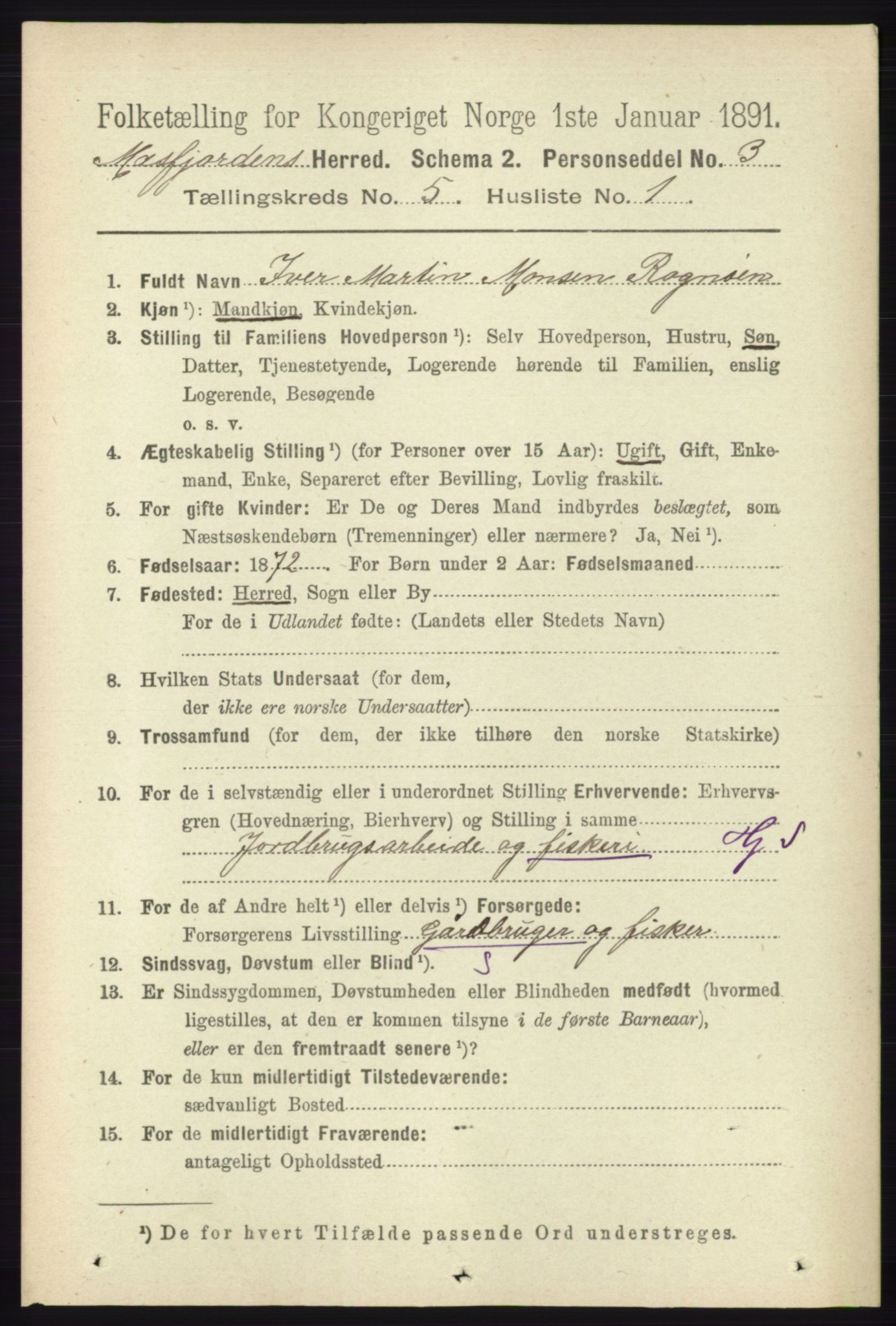 RA, 1891 census for 1266 Masfjorden, 1891, p. 856