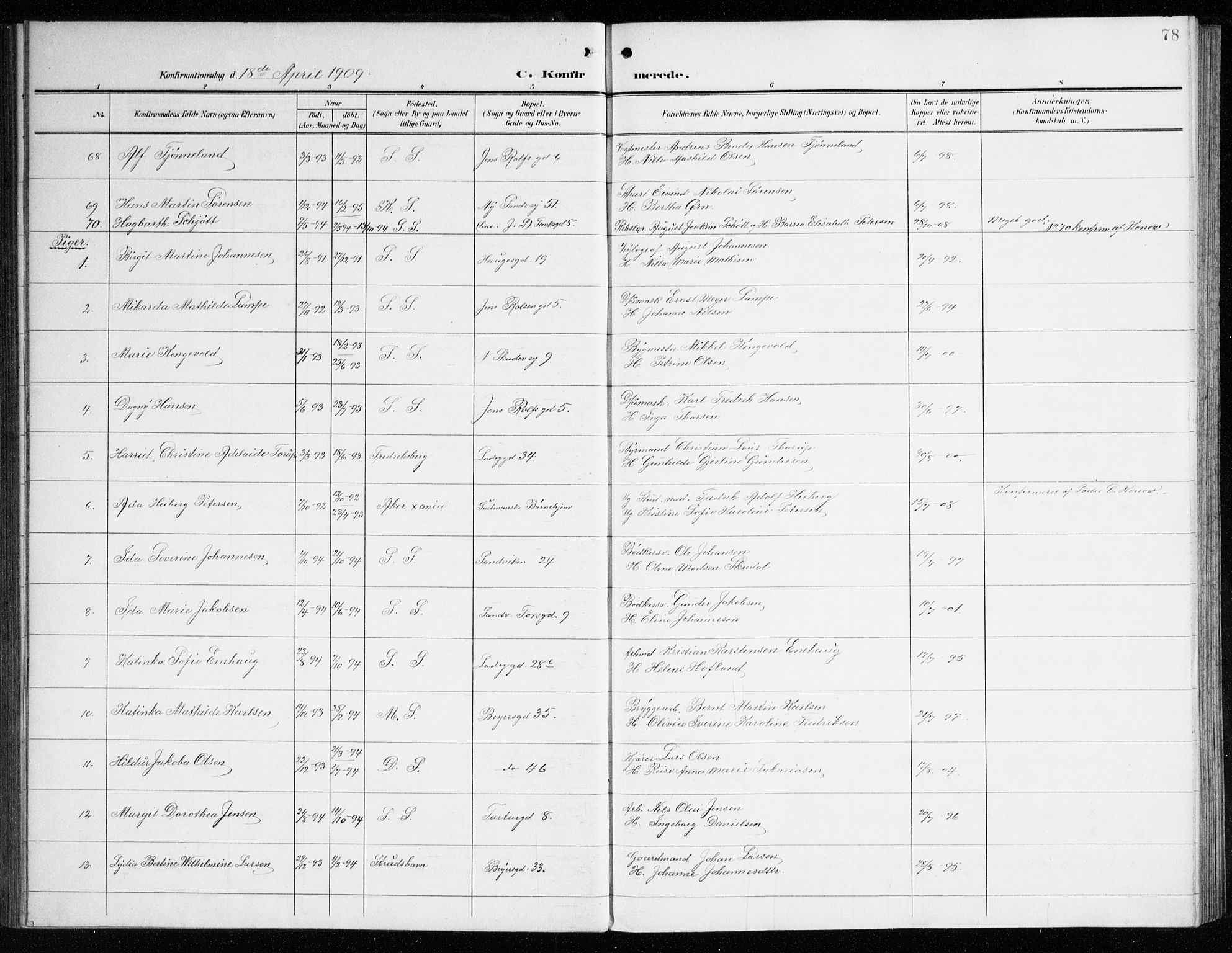 Sandviken Sokneprestembete, SAB/A-77601/H/Ha/L0011: Parish register (official) no. C 2, 1905-1918, p. 78