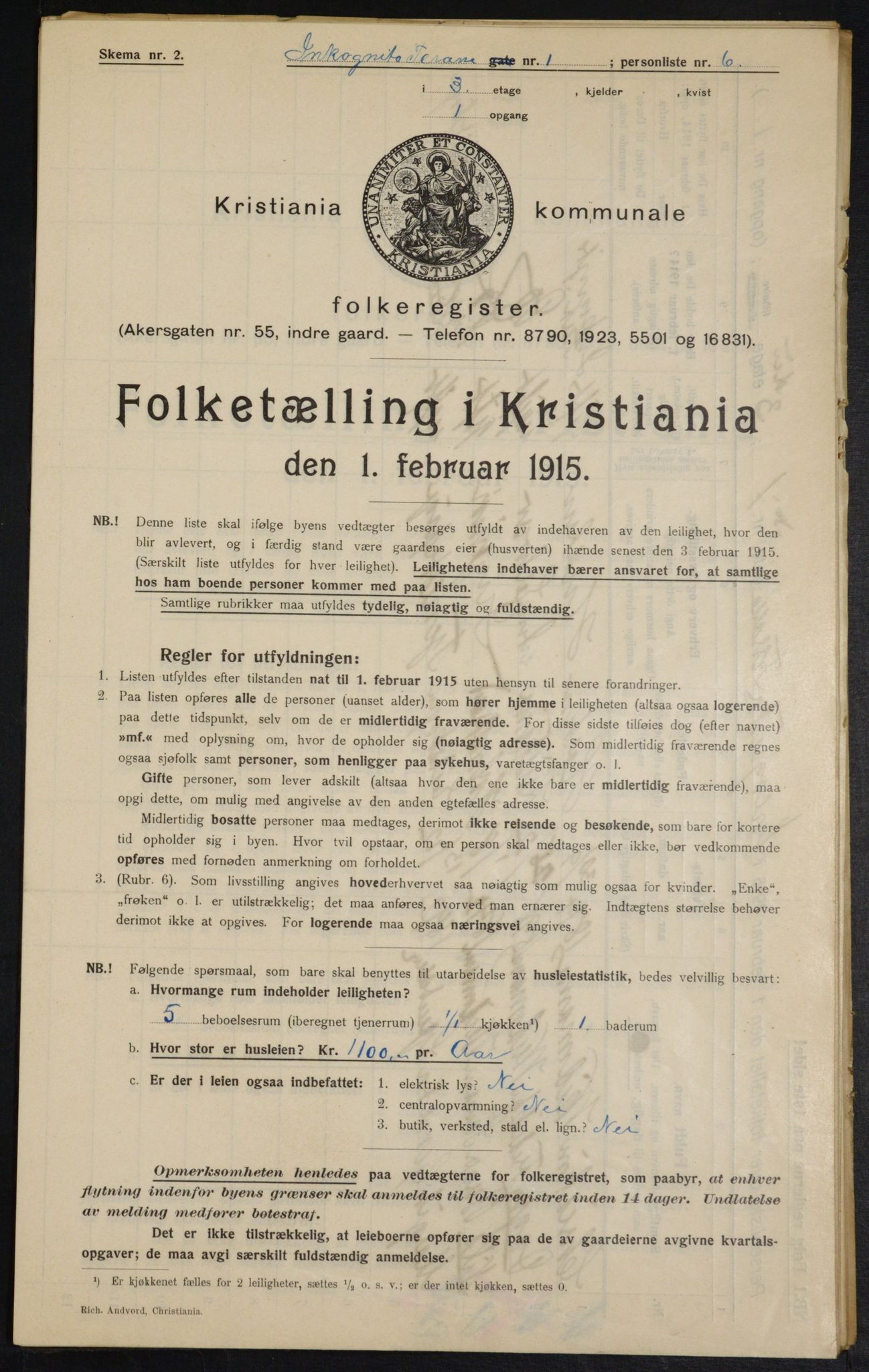 OBA, Municipal Census 1915 for Kristiania, 1915, p. 43809