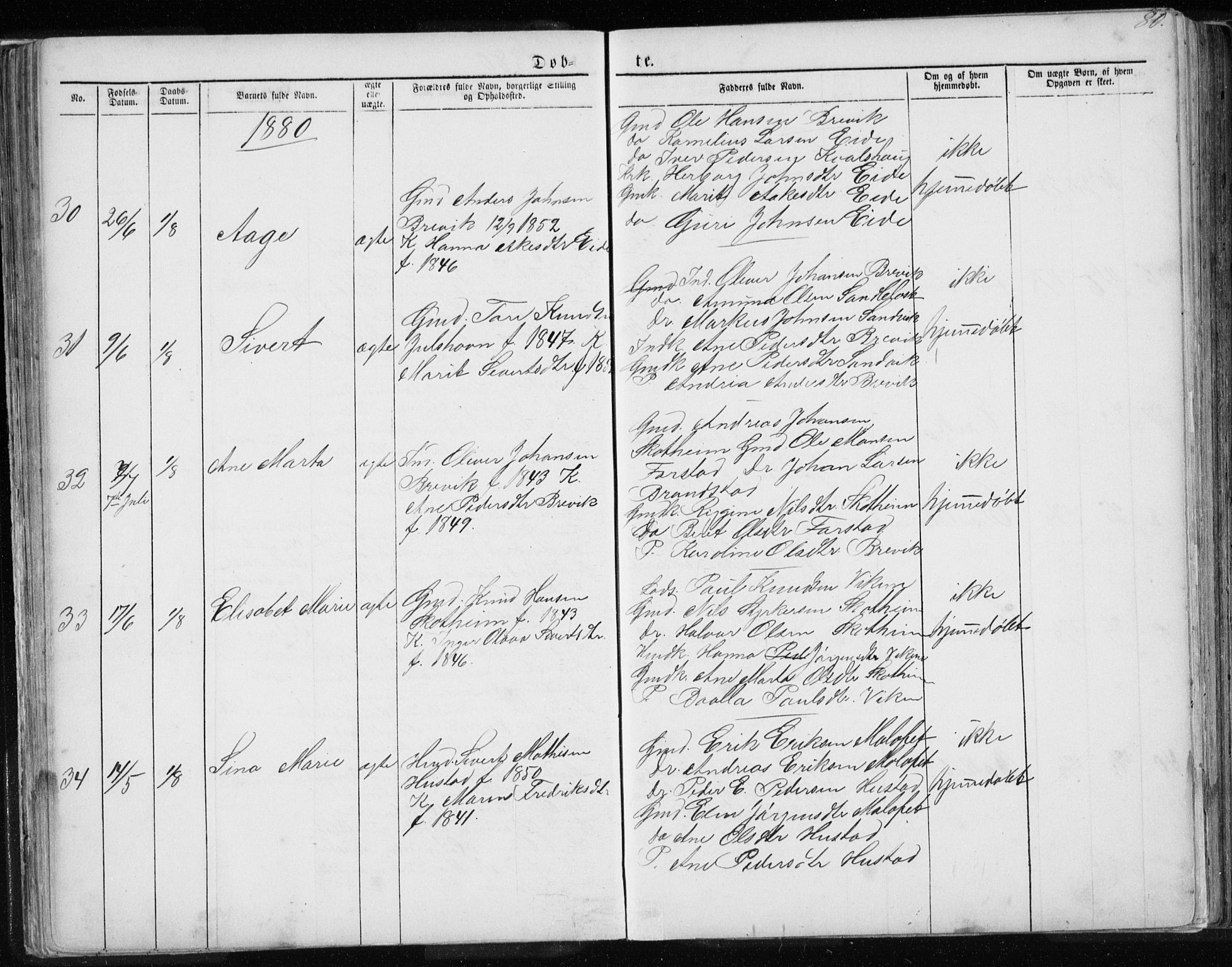 Ministerialprotokoller, klokkerbøker og fødselsregistre - Møre og Romsdal, AV/SAT-A-1454/567/L0782: Parish register (copy) no. 567C02, 1867-1886, p. 80