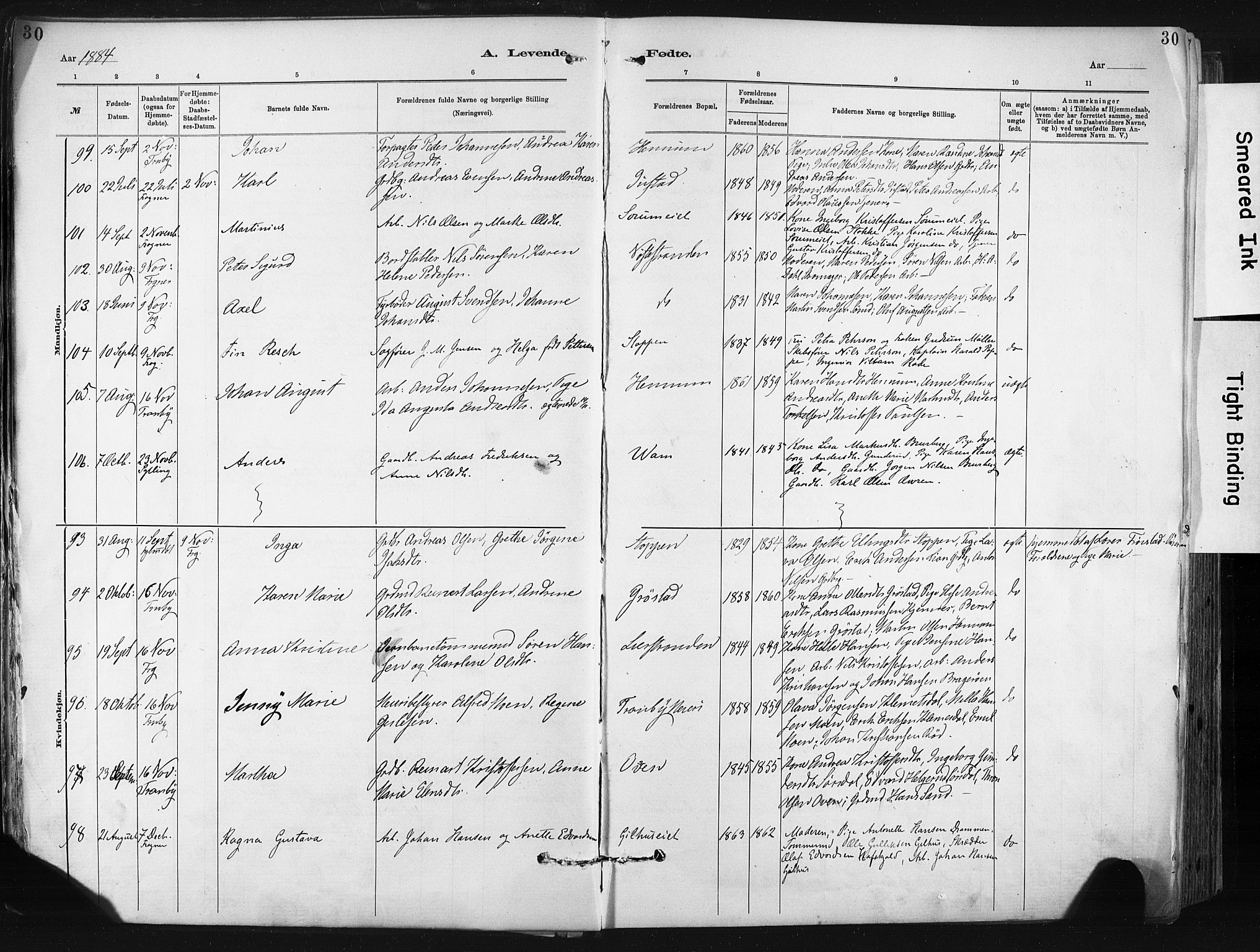 Lier kirkebøker, AV/SAKO-A-230/F/Fa/L0015: Parish register (official) no. I 15, 1883-1894, p. 30