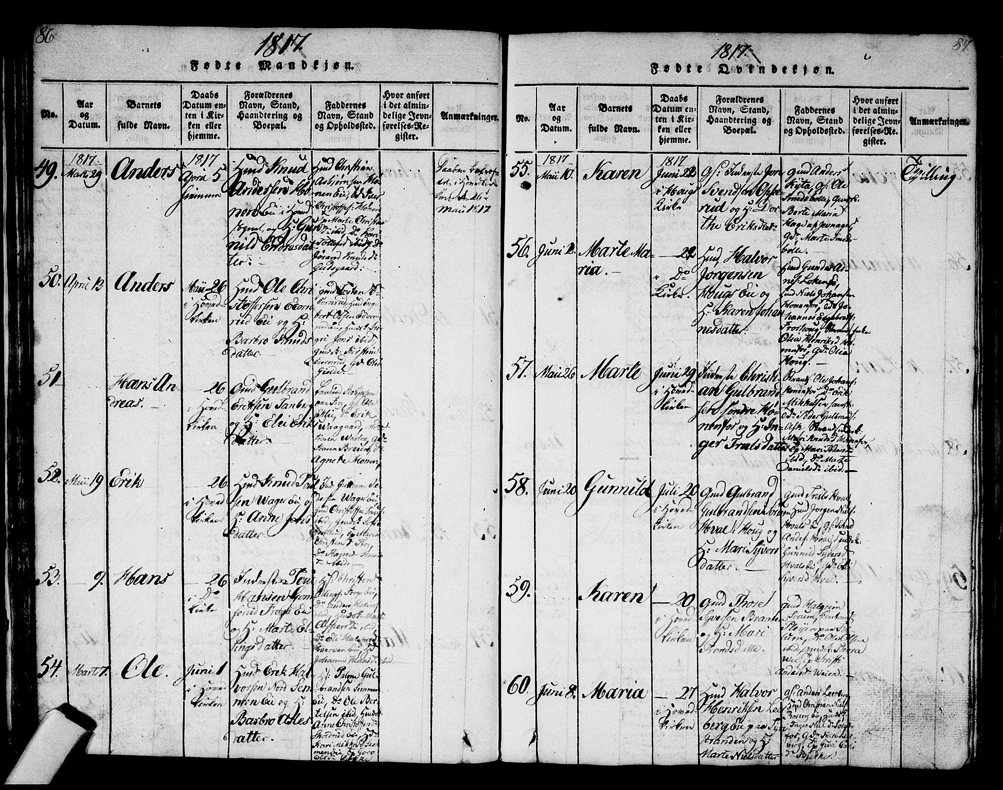 Norderhov kirkebøker, AV/SAKO-A-237/G/Ga/L0002: Parish register (copy) no. I 2, 1814-1867, p. 86-87