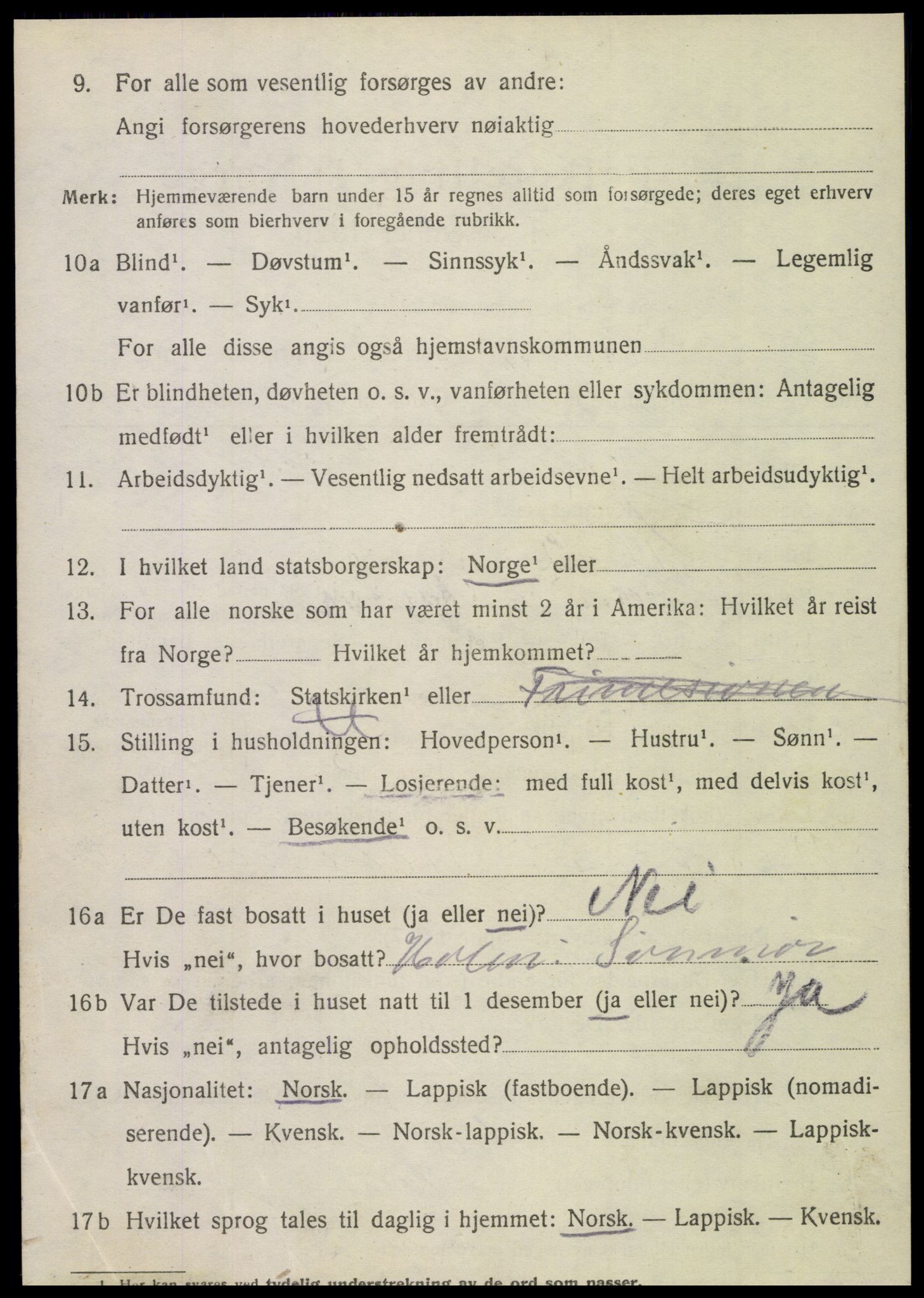 SAT, 1920 census for Tjøtta, 1920, p. 1436