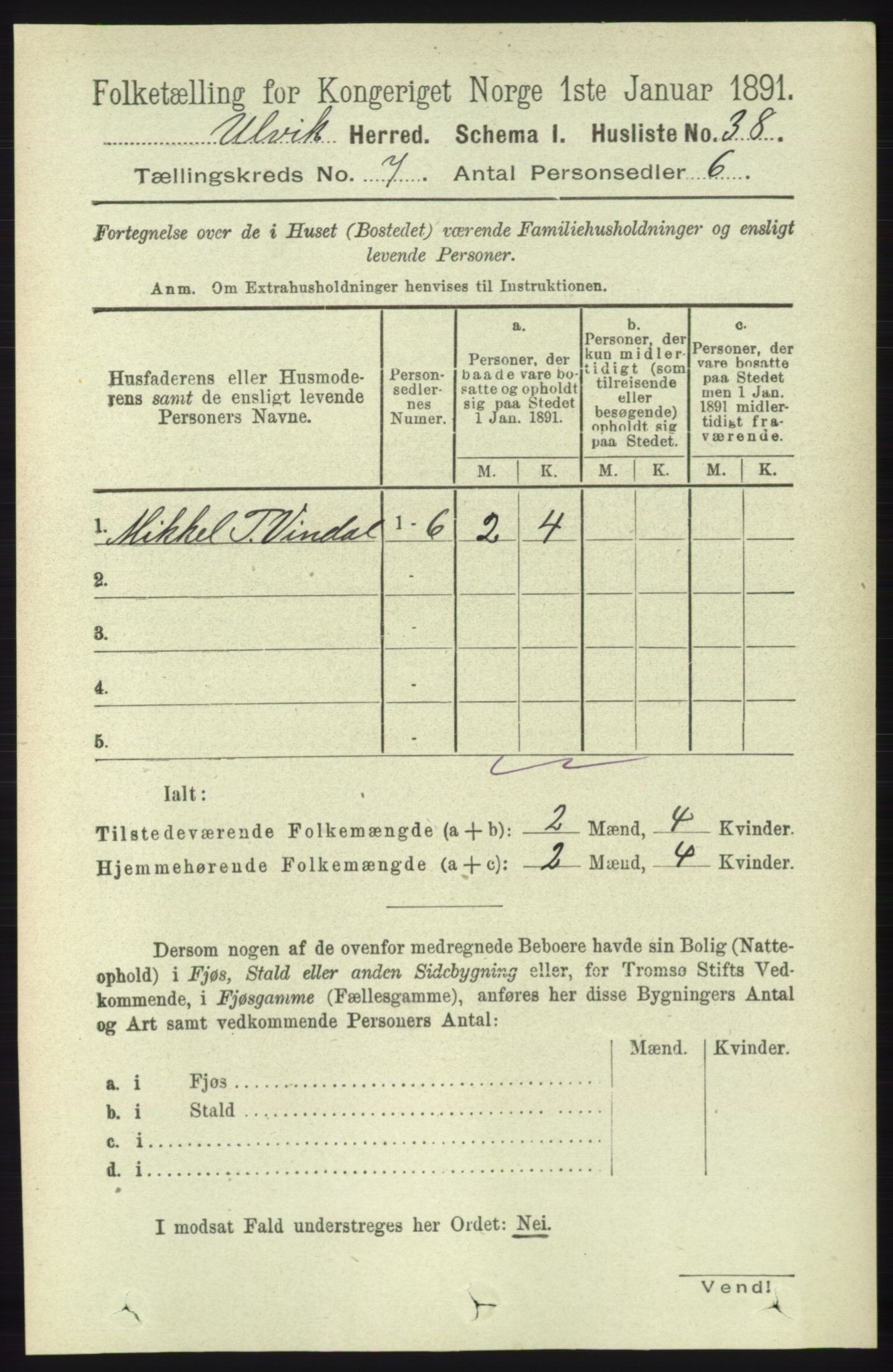 RA, 1891 census for 1233 Ulvik, 1891, p. 2262