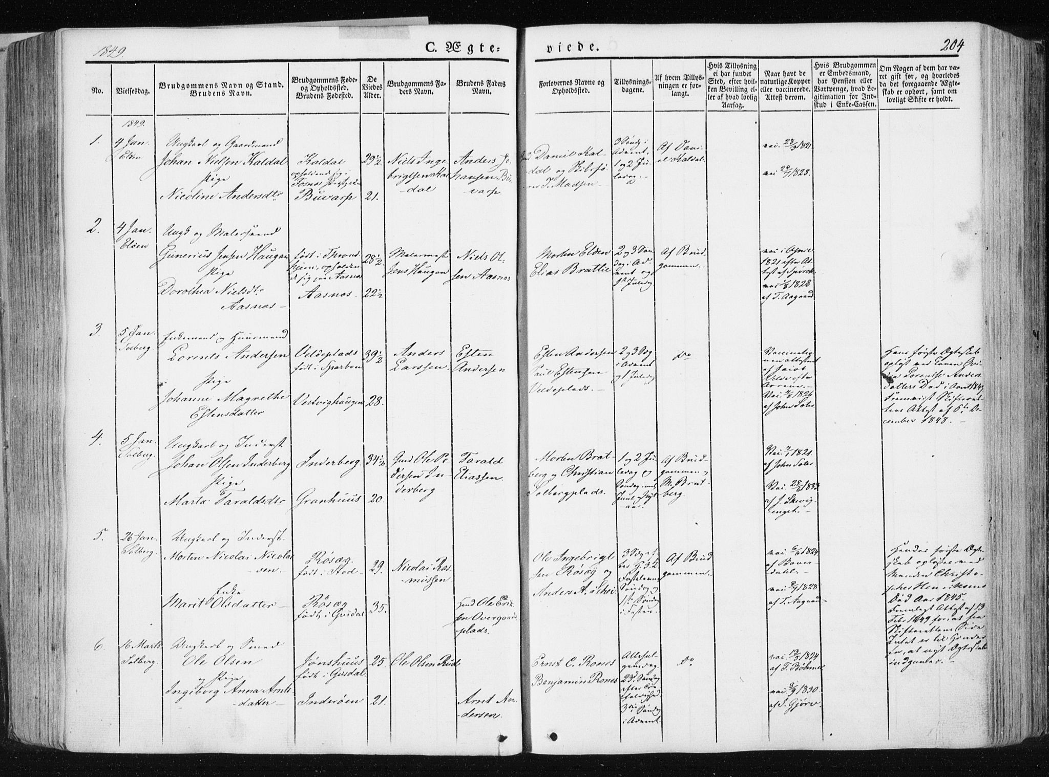 Ministerialprotokoller, klokkerbøker og fødselsregistre - Nord-Trøndelag, SAT/A-1458/741/L0393: Parish register (official) no. 741A07, 1849-1863, p. 204