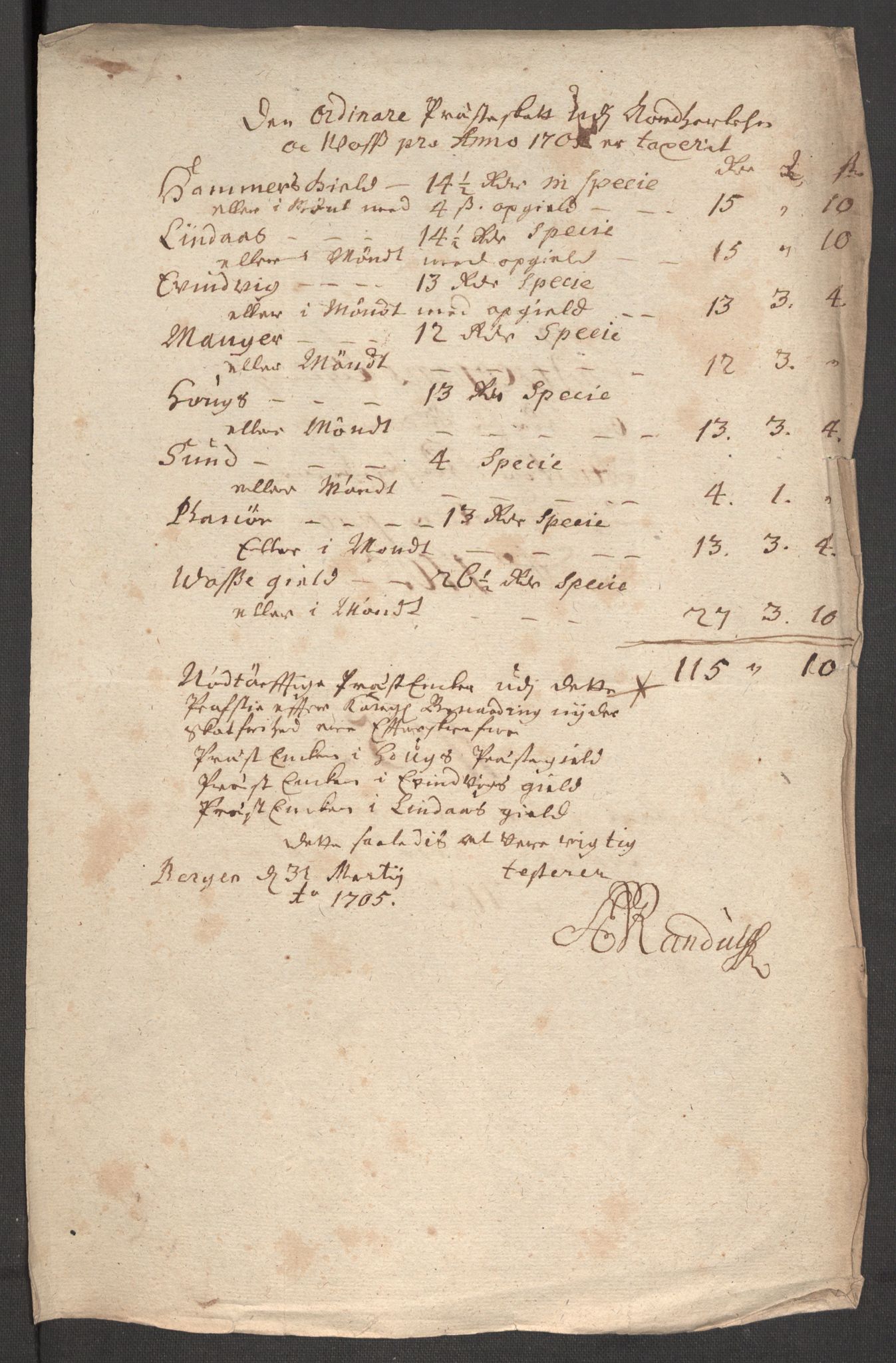 Rentekammeret inntil 1814, Reviderte regnskaper, Fogderegnskap, RA/EA-4092/R51/L3187: Fogderegnskap Nordhordland og Voss, 1704-1705, p. 340
