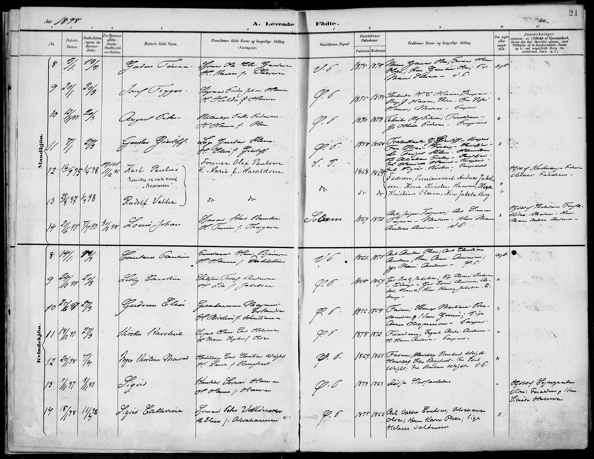 Porsgrunn kirkebøker , SAKO/A-104/F/Fa/L0010: Parish register (official) no. 10, 1895-1919, p. 21