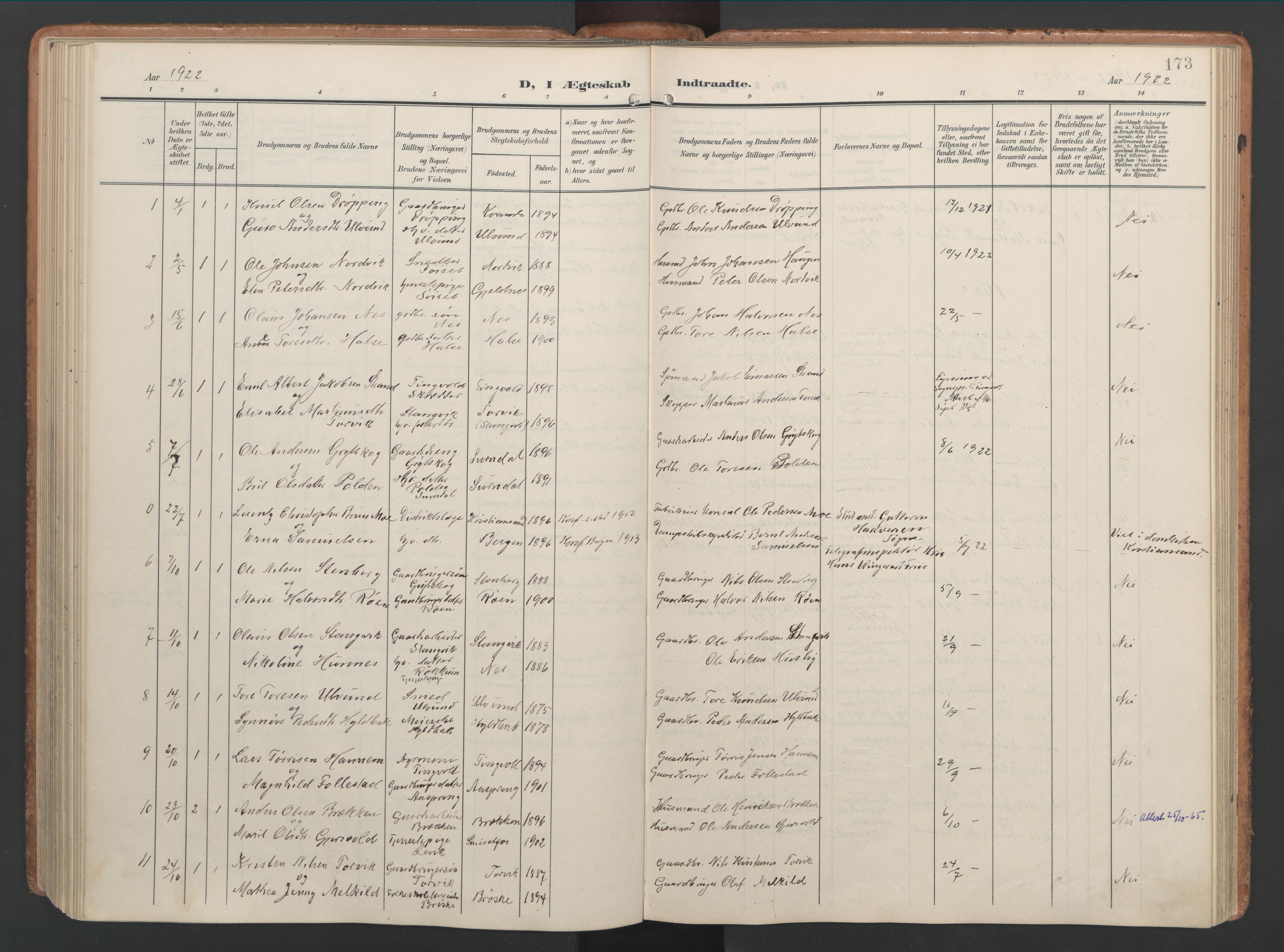 Ministerialprotokoller, klokkerbøker og fødselsregistre - Møre og Romsdal, AV/SAT-A-1454/592/L1030: Parish register (official) no. 592A08, 1901-1925, p. 173