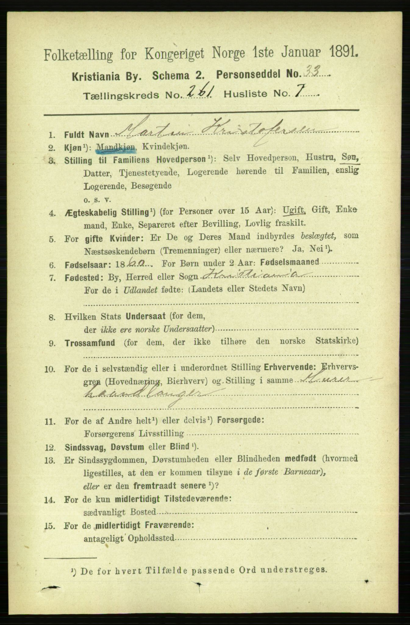 RA, 1891 census for 0301 Kristiania, 1891, p. 158395