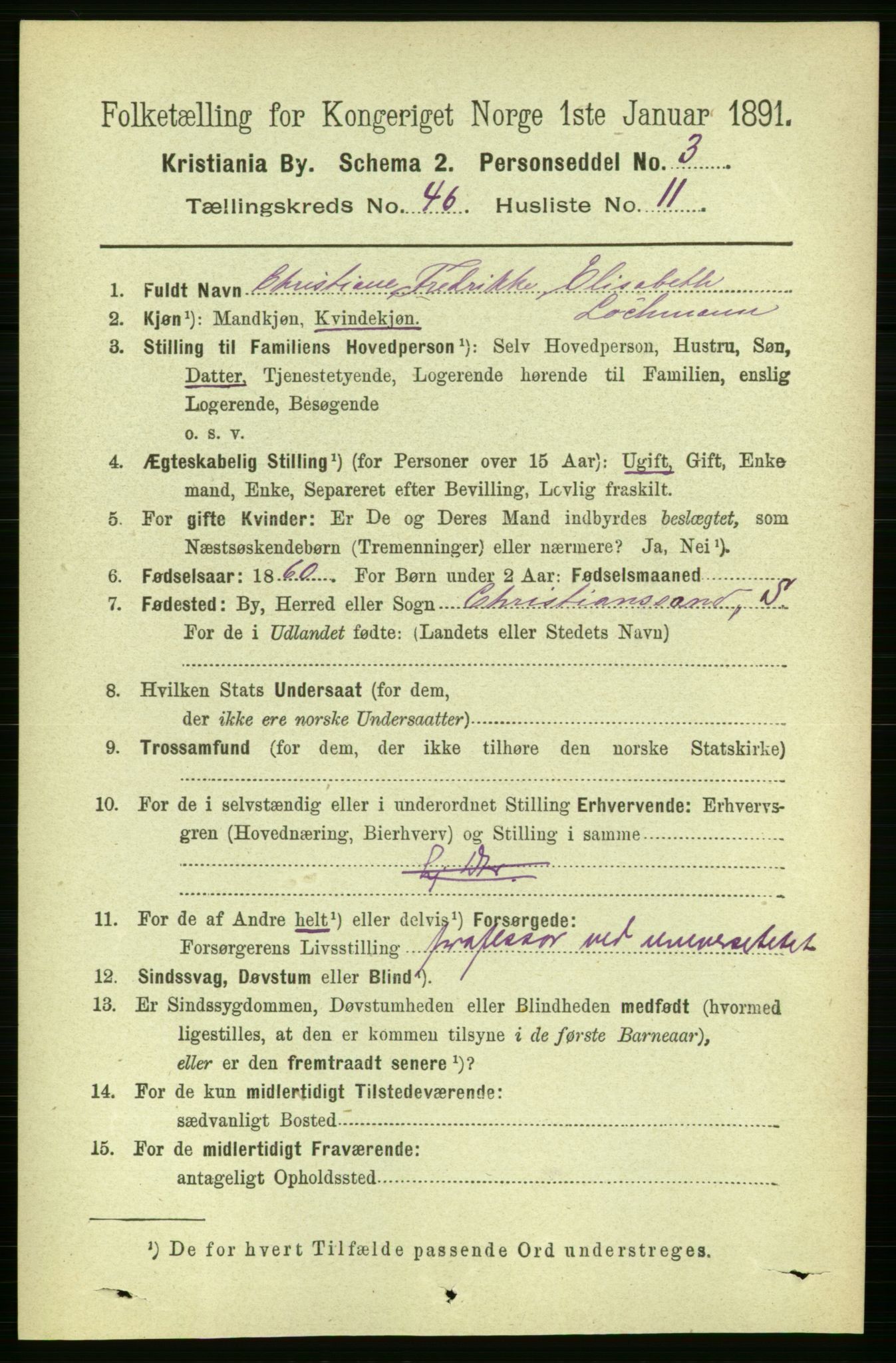 RA, 1891 census for 0301 Kristiania, 1891, p. 28164