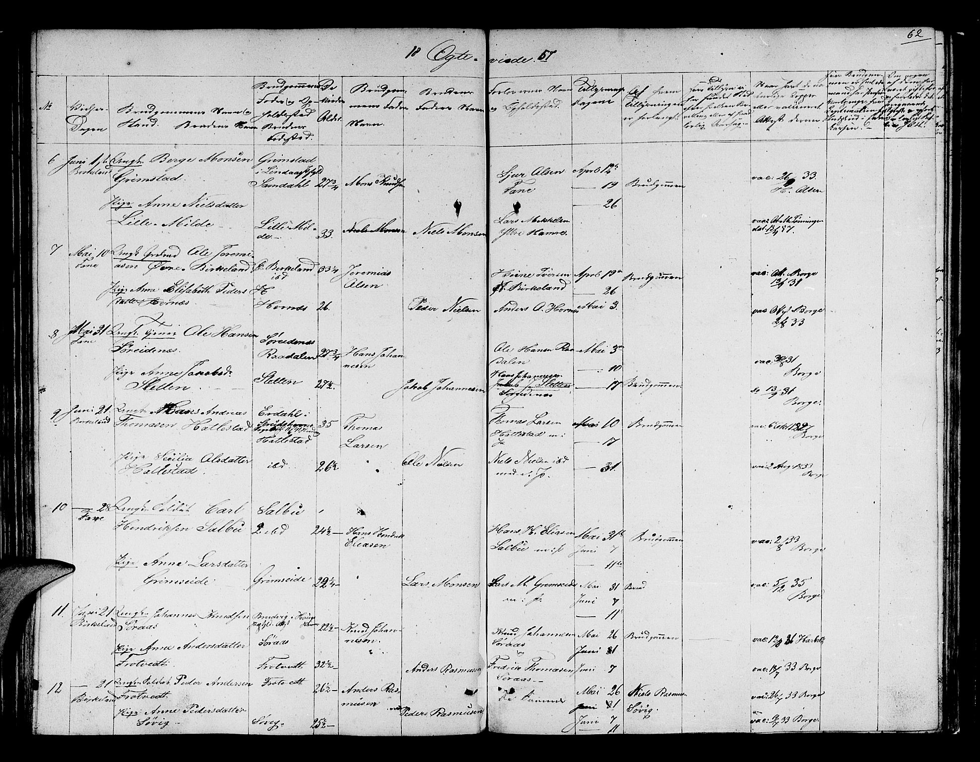 Fana Sokneprestembete, AV/SAB-A-75101/H/Hab/Habb/L0002: Parish register (copy) no. B 2, 1851-1860, p. 62