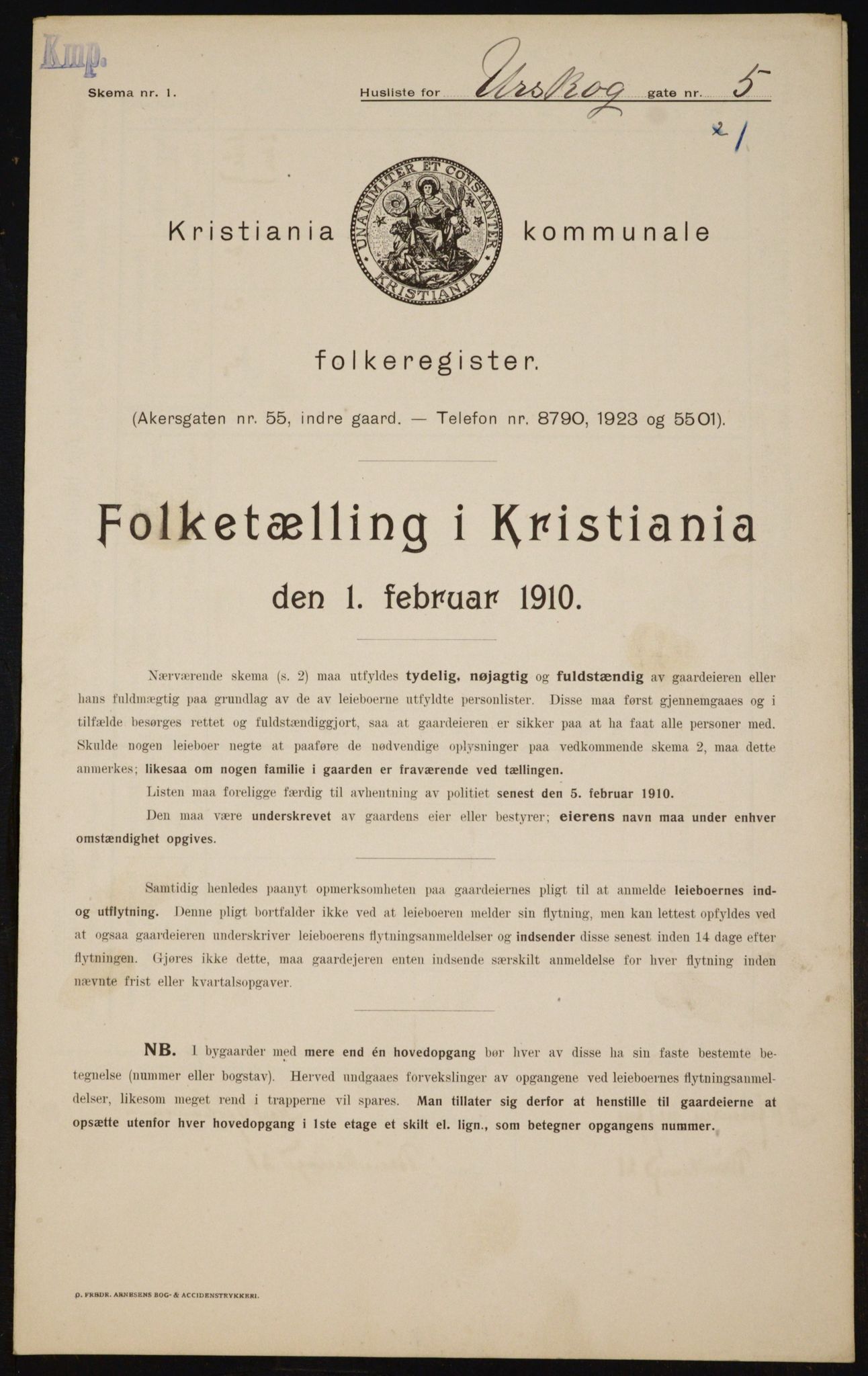 OBA, Municipal Census 1910 for Kristiania, 1910, p. 2452