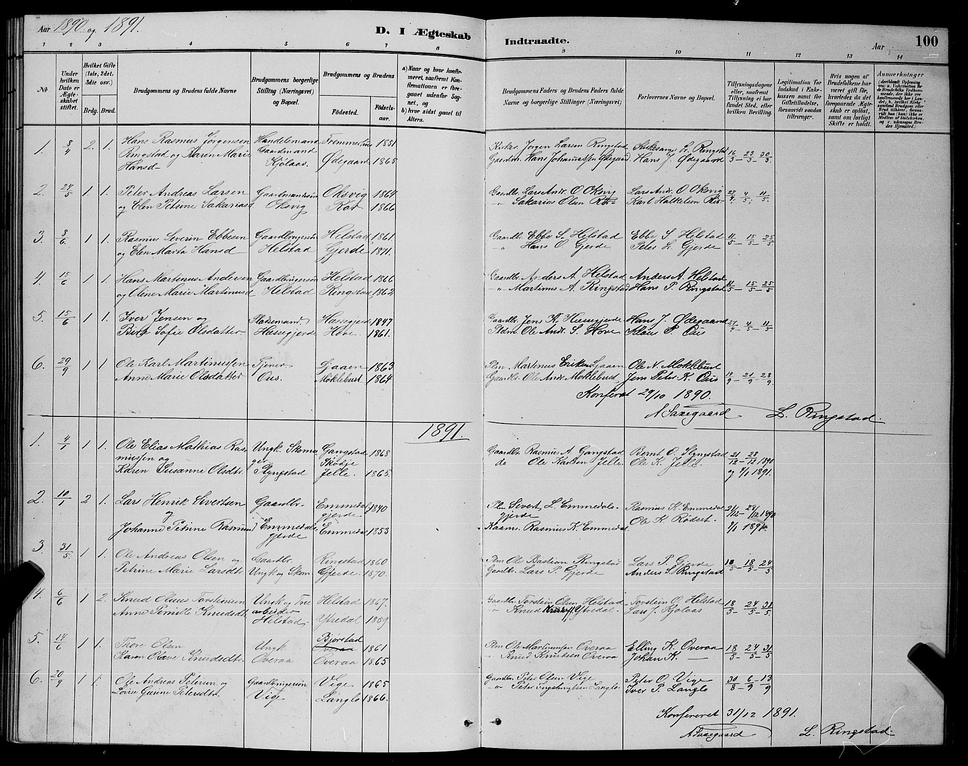 Ministerialprotokoller, klokkerbøker og fødselsregistre - Møre og Romsdal, SAT/A-1454/520/L0292: Parish register (copy) no. 520C04, 1882-1901, p. 100
