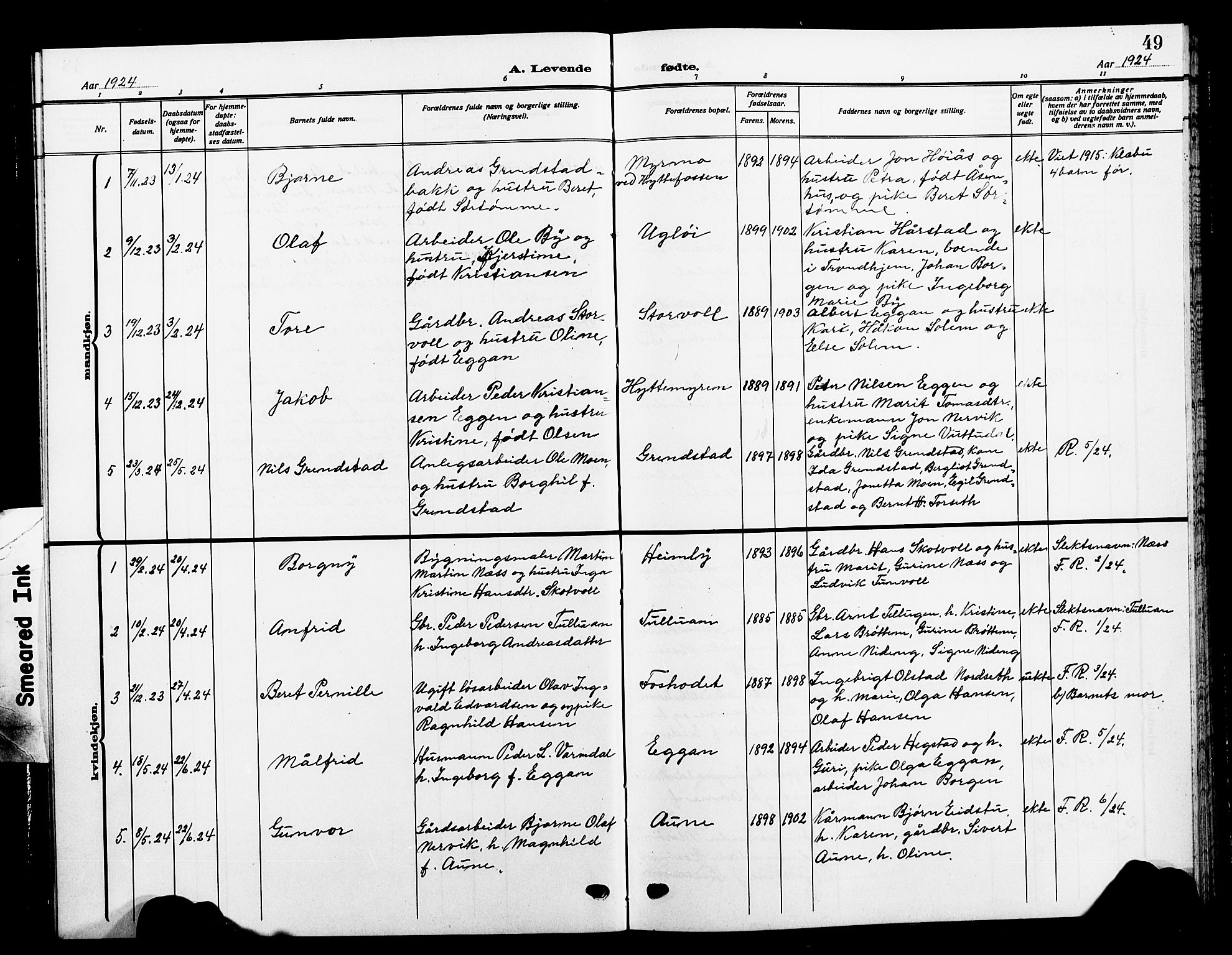 Ministerialprotokoller, klokkerbøker og fødselsregistre - Sør-Trøndelag, SAT/A-1456/618/L0453: Parish register (copy) no. 618C04, 1907-1925, p. 49