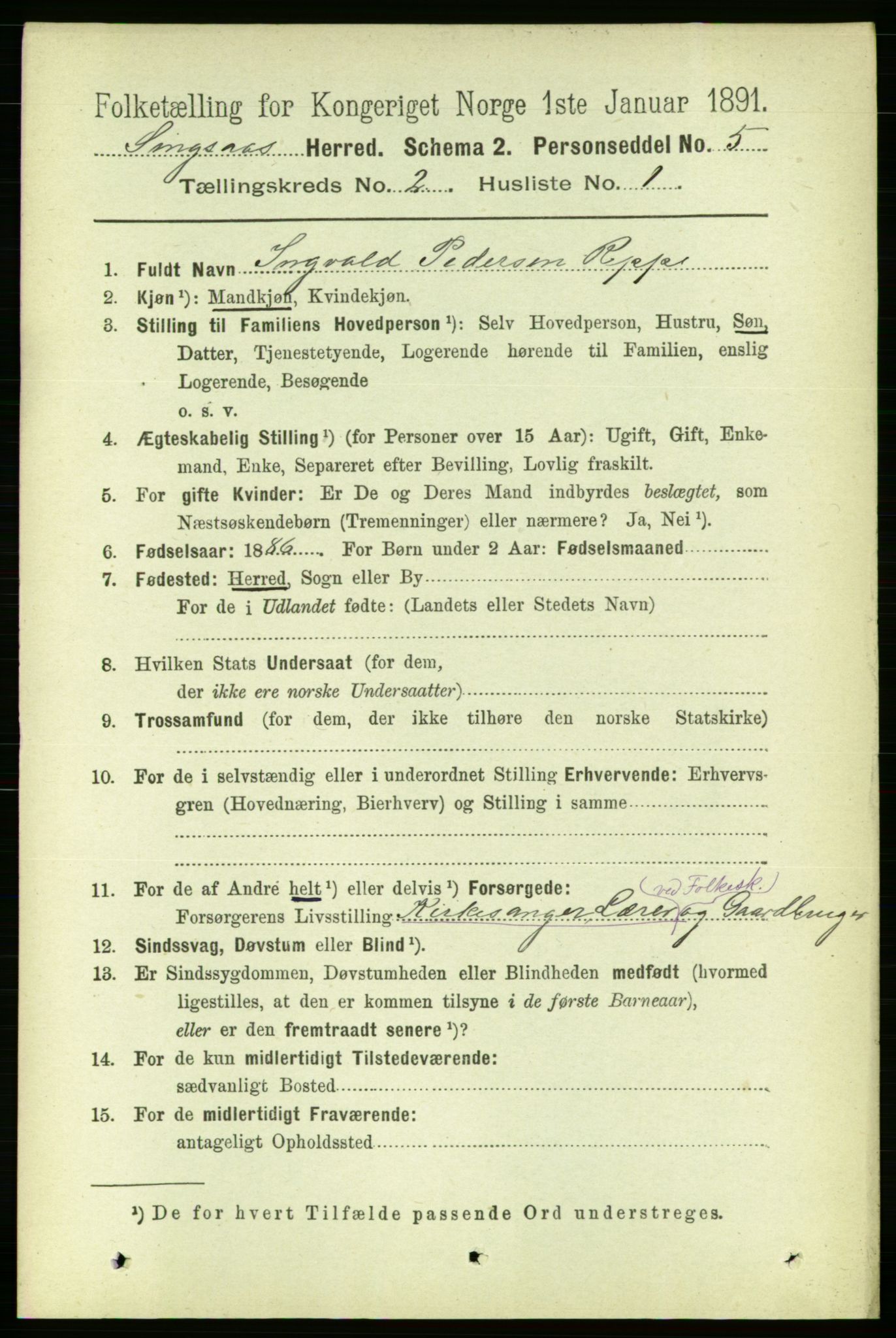 RA, 1891 census for 1646 Singsås, 1891, p. 224